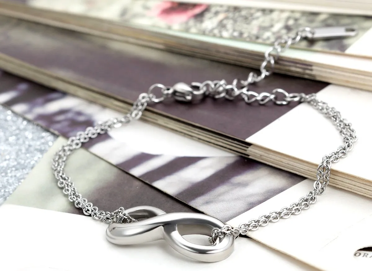Flongo Braccialetto in Acciaio Inossidabile con Simbolo Infinity Argento per Coppia - immagine 2
