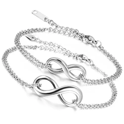 Flongo Braccialetti Coppia Simbolo Infinito in Acciaio Inossidabile, Argento - immagine 1