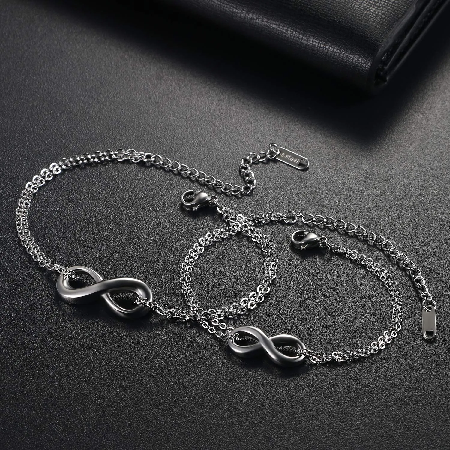 Flongo Braccialetti Coppia Simbolo Infinito in Acciaio Inossidabile, Argento - immagine 2