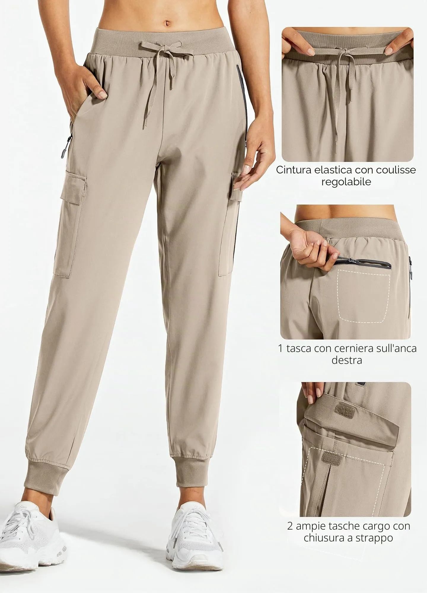 Libin Pantaloni Cargo da Donna, Leggeri e ad Asciugatura Rapida, Cachi Medio, XS - immagine 4