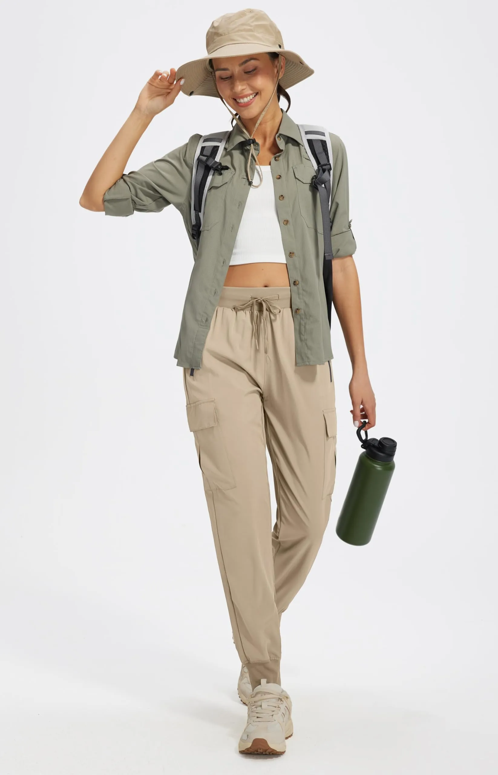 Libin Pantaloni Cargo da Donna, Leggeri e ad Asciugatura Rapida, Cachi Medio, XS - immagine 6