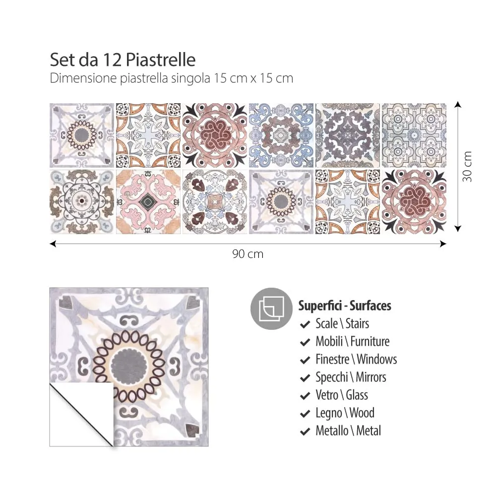 RE-COVERTILES Adesivi Piastrelle in PVC Animalier 12 Pz 15x15 cm PS00058 - immagine 3