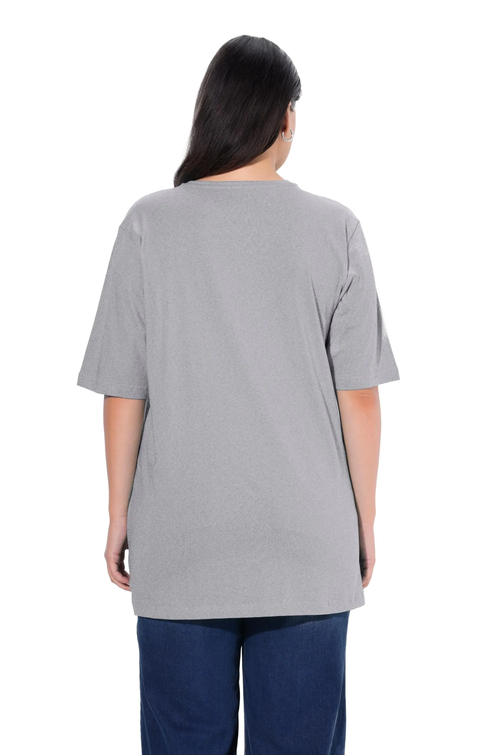 Ulla Popken Maglietta Basic Scollo a V Mezza Manica Donna, Grigio Chiaro Mélange, 64-66 - immagine 2