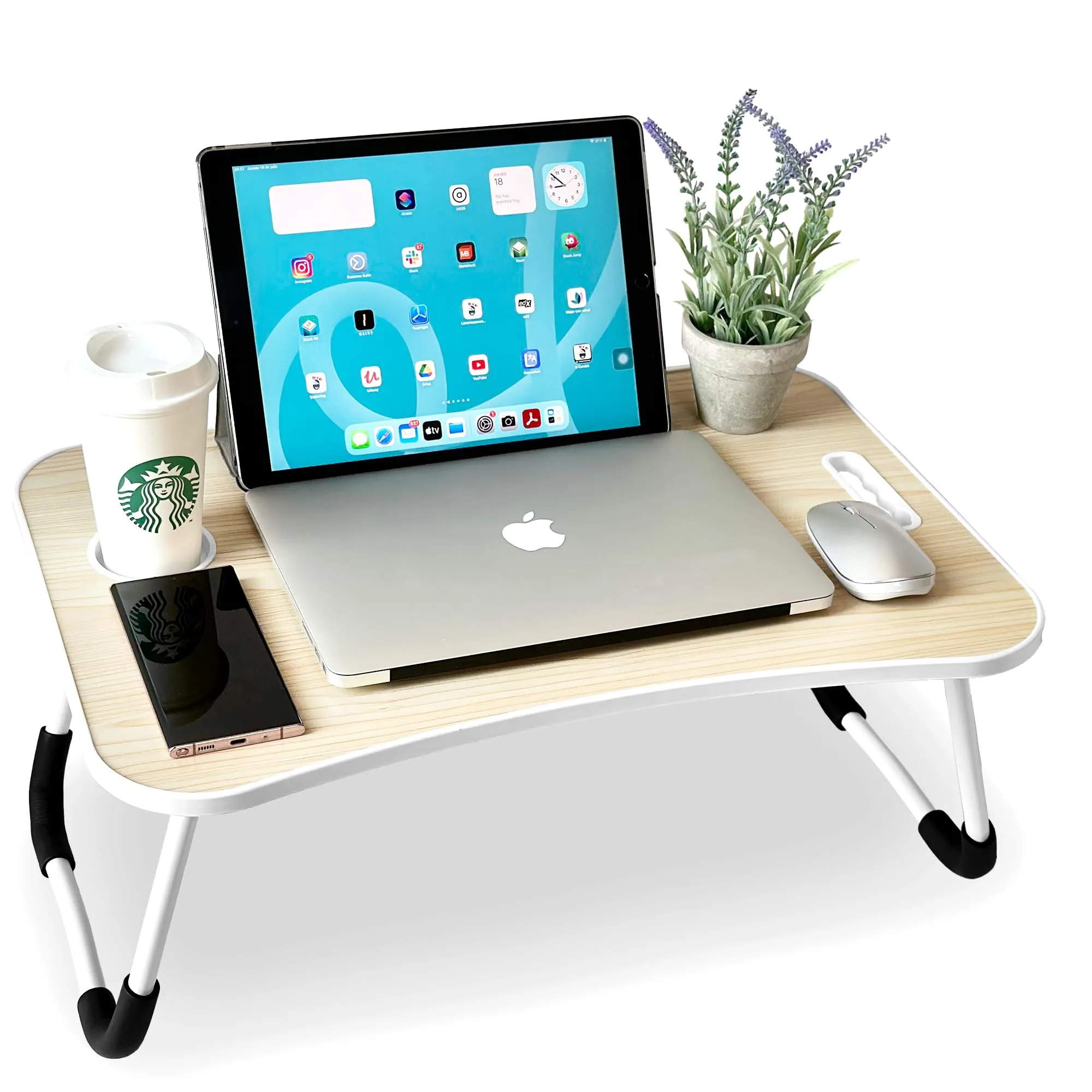 unycos Tavolino Pieghevole da Letto 60x40x26 cm, Legno, senza Cassetto - immagine 1