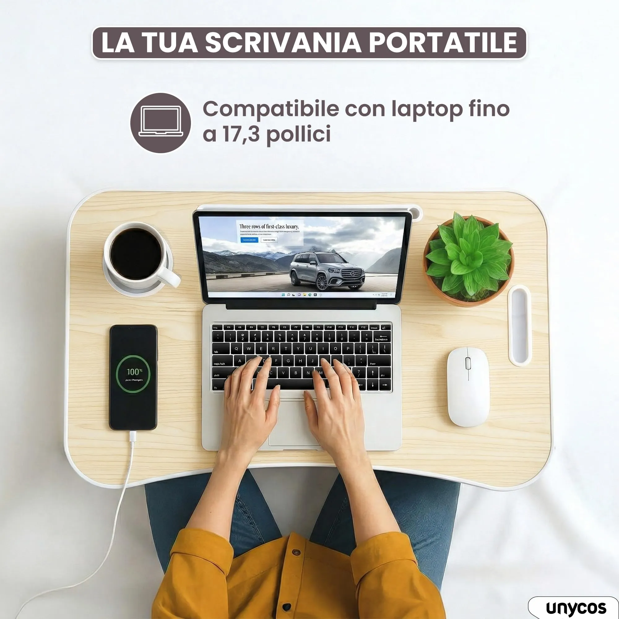 unycos Tavolino Pieghevole da Letto 60x40x26 cm, Legno, senza Cassetto - immagine 3