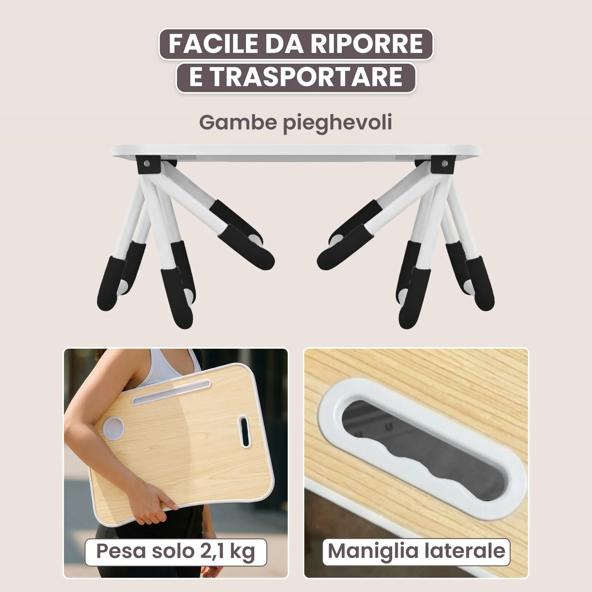 unycos Tavolino Pieghevole da Letto 60x40x26 cm, Legno, senza Cassetto - immagine 6