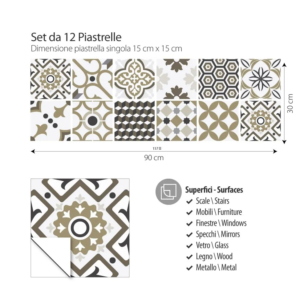 RE-COVERTILES Adesivi Piastrelle in PVC per Cucina e Bagno, 12 Pz 15x15 cm, PS00081 - immagine 3