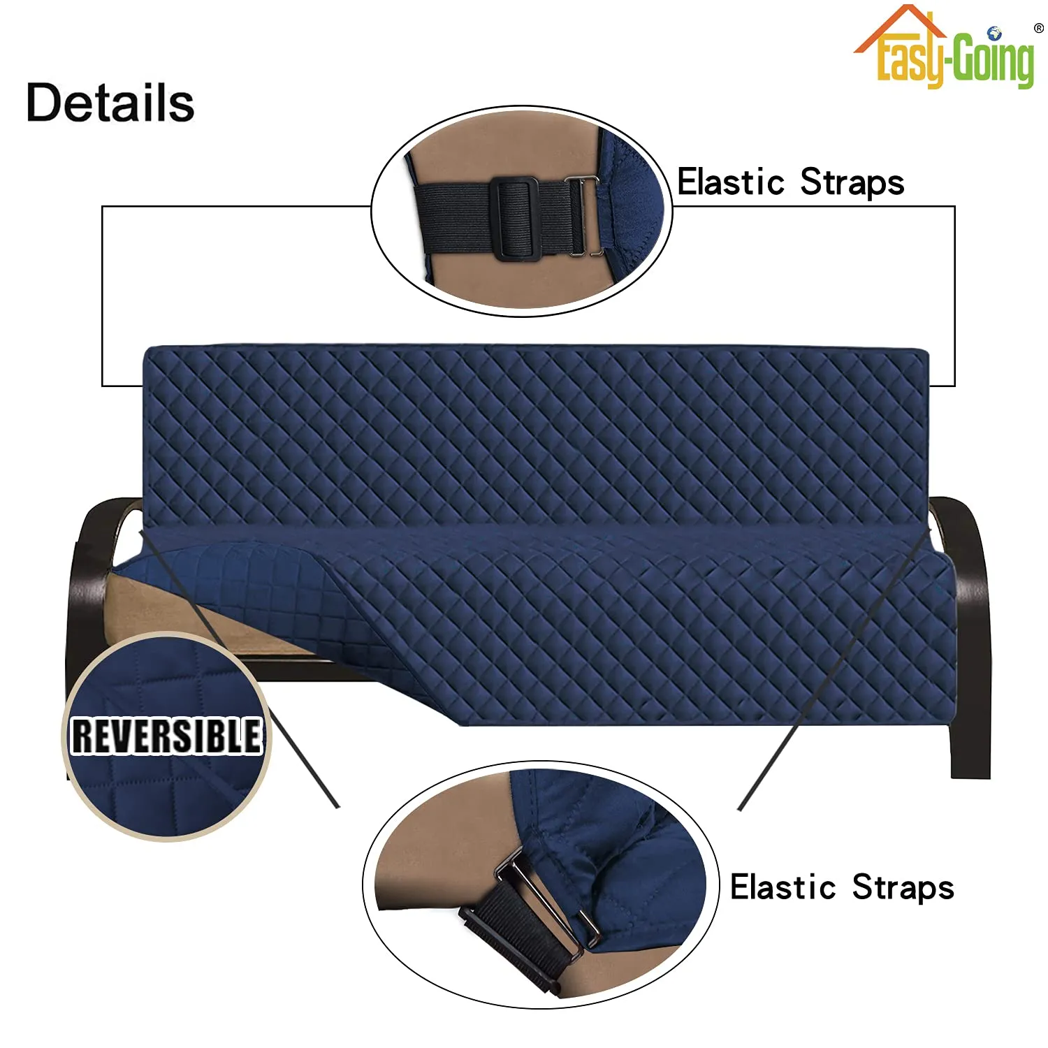 Easy-Going Fodera per Divano Futon Reversibile Impermeabile, Blu Navy, 70'' - immagine 3