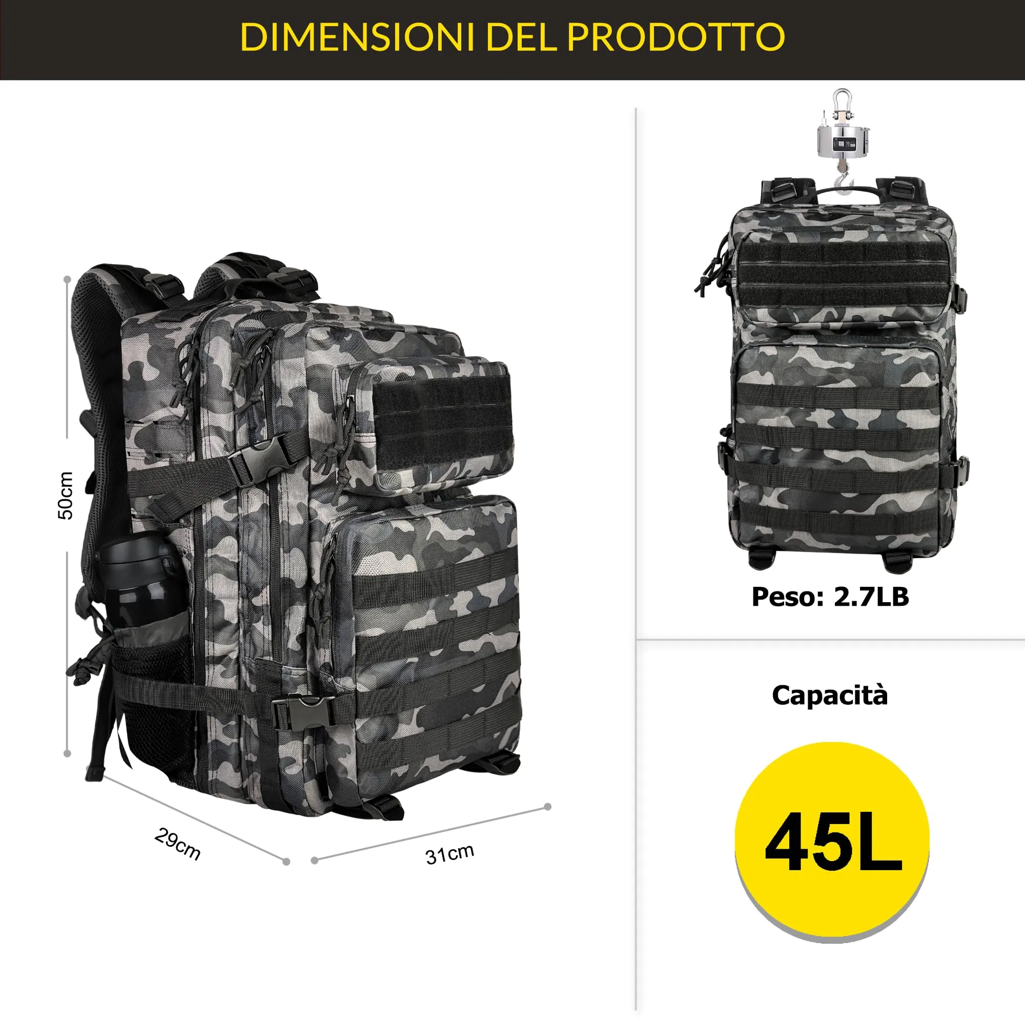 Zavothy Zaino Tattico Militare 45L per Escursionismo e Campeggio - immagine 2