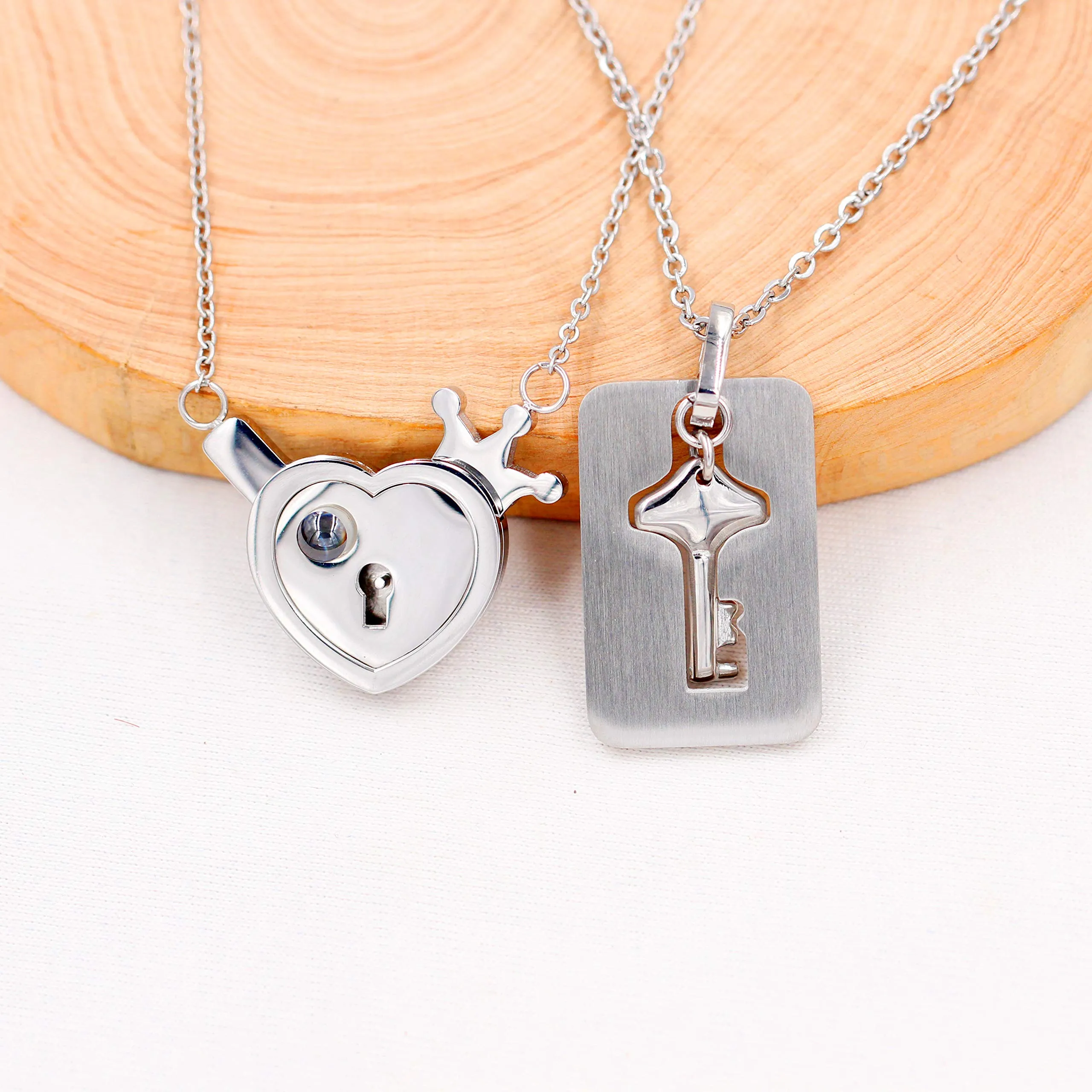 Uloveido Collana di Proiezione Ti Amo in 100 Lingue con Ciondolo Cuore, Lucchetto e Chiave Y1129 Acciaio Inossidabile - immagine 4