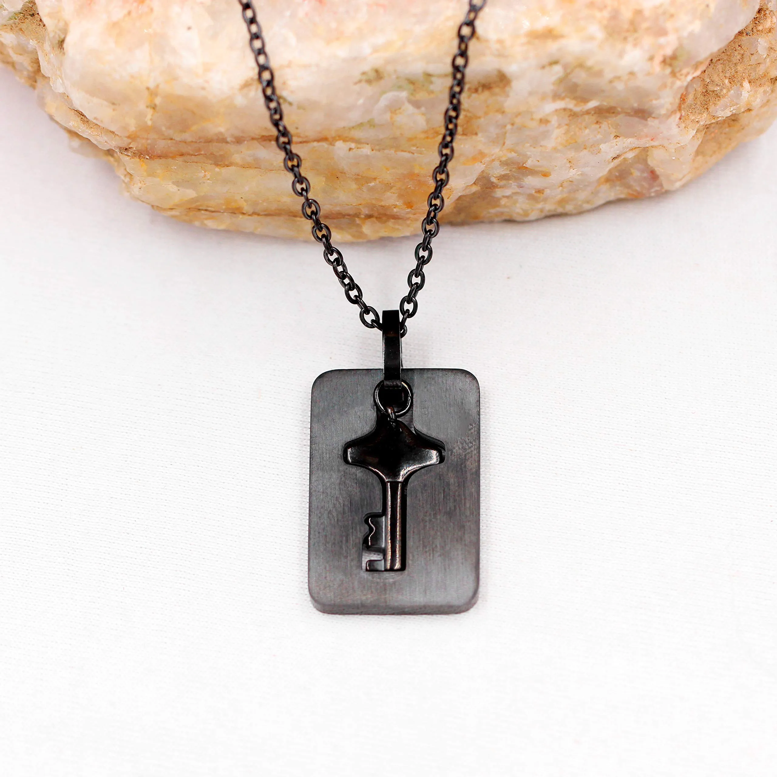 Uloveido 100 Lingue I Love You Projection Necklace Set, Heart Crown Lock & Shield Key Pendant Y1129 (Nero) - immagine 6