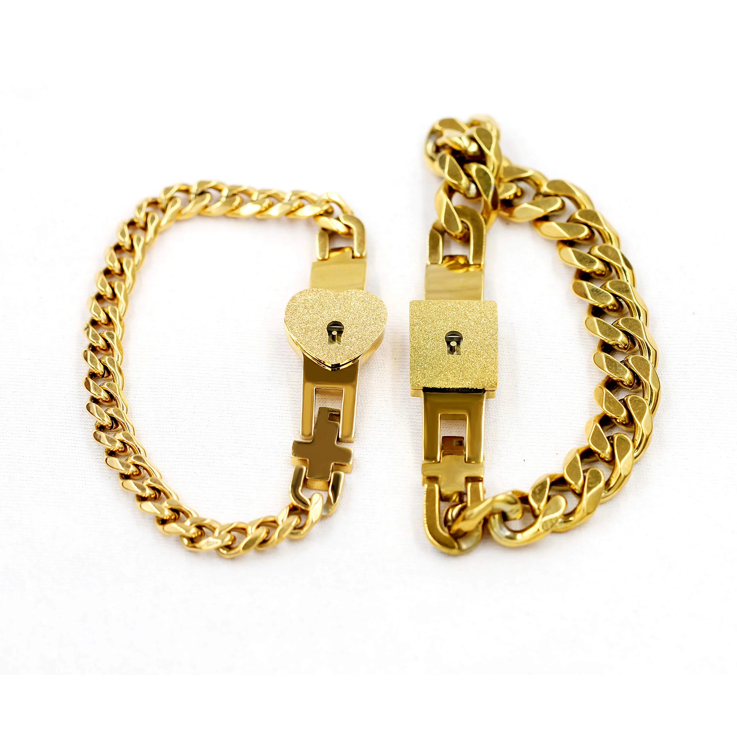 Uloveido Braccialetti a catena cubana con lucchetto a cuore quadrato placcato oro per coppie Y853 - immagine 7