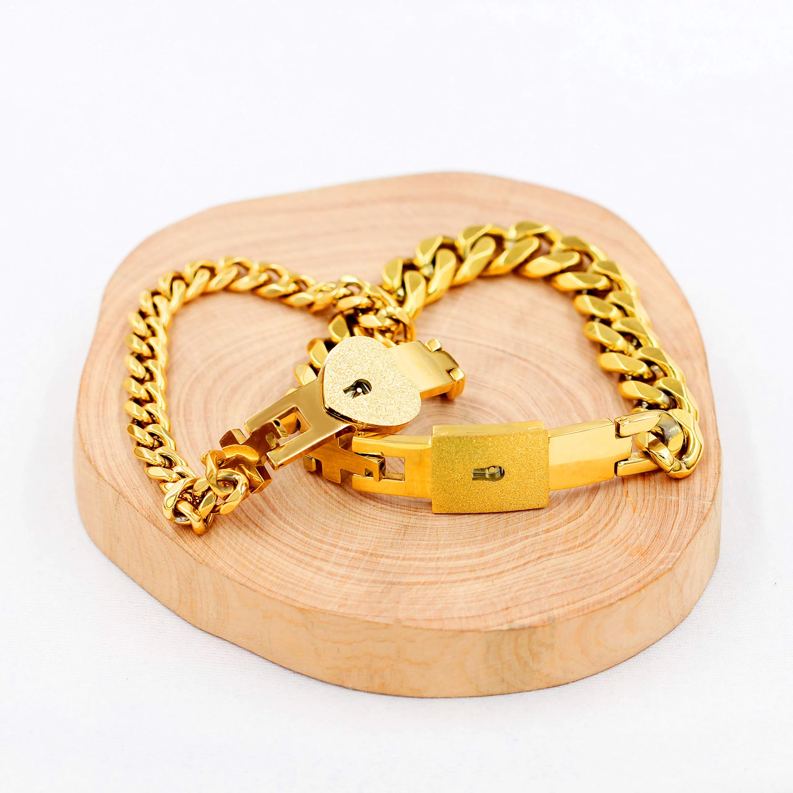 Uloveido Braccialetti a catena cubana con lucchetto a cuore quadrato placcato oro per coppie Y853 - immagine 8