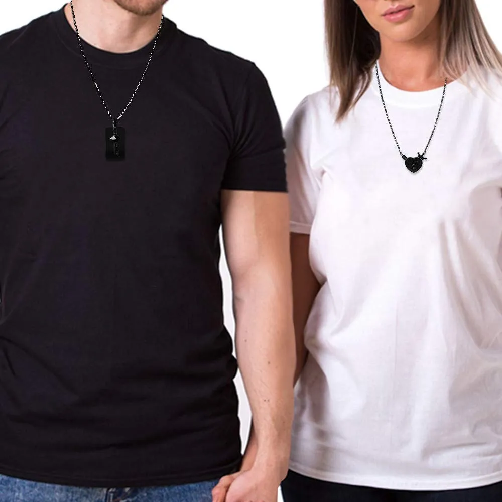 Uloveido Collane per coppie con lucchetto a cuore e chiave in acciaio inossidabile Y844-nero - immagine 2