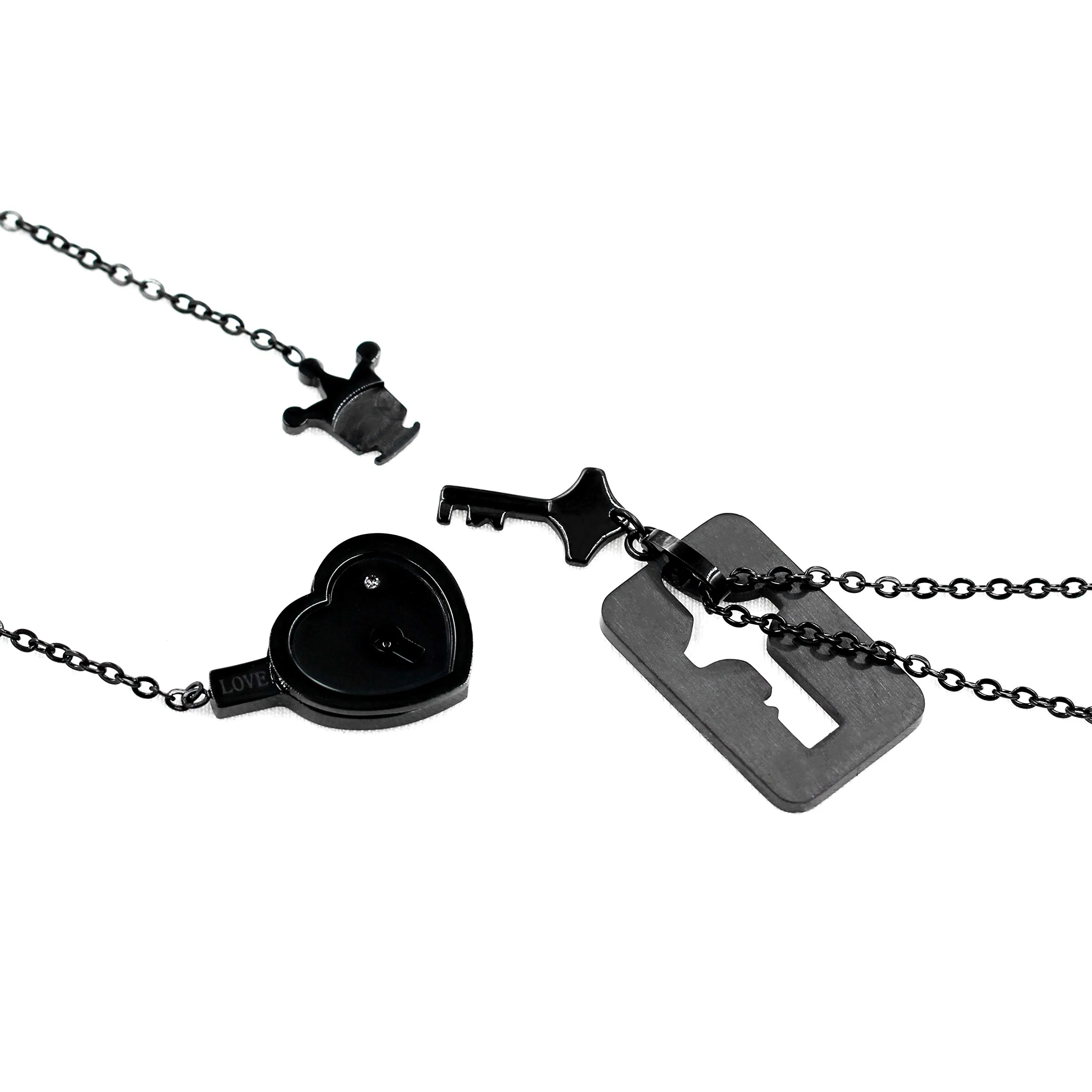 Uloveido Collane per coppie con lucchetto a cuore e chiave in acciaio inossidabile Y844-nero - immagine 3