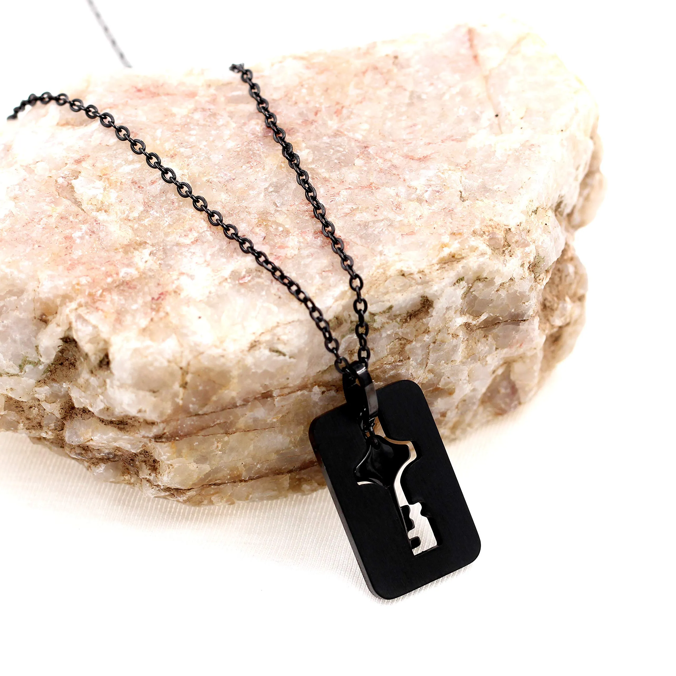 Uloveido Collane per coppie con lucchetto a cuore e chiave in acciaio inossidabile Y844-nero - immagine 5