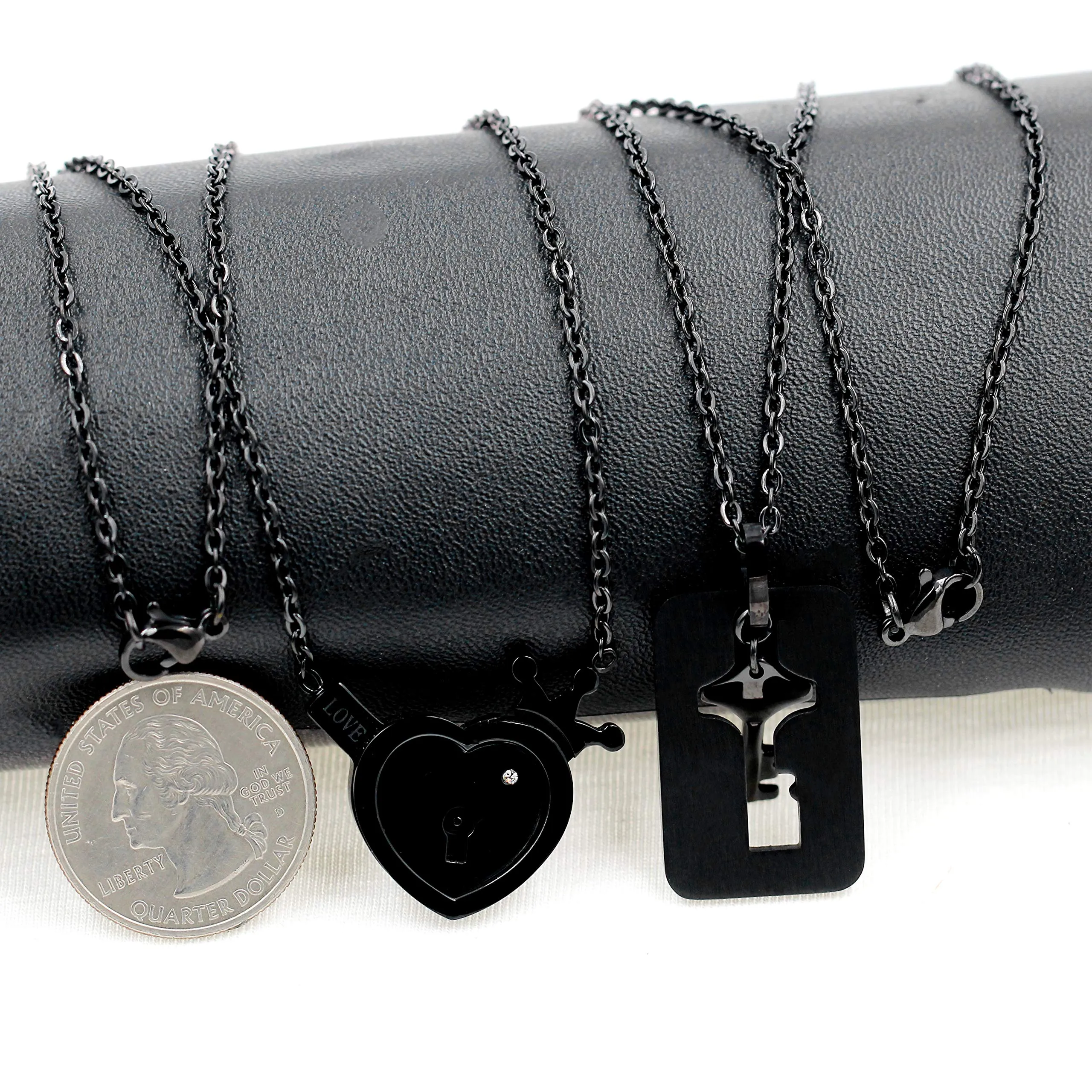 Uloveido Collane per coppie con lucchetto a cuore e chiave in acciaio inossidabile Y844-nero - immagine 6