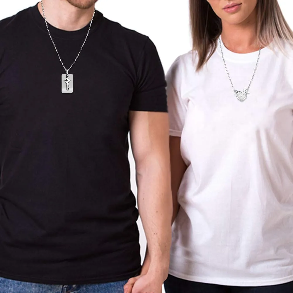 Uloveido Set di collane coordinati in acciaio inossidabile con ciondolo a cuore e chiave Y844 - immagine 2