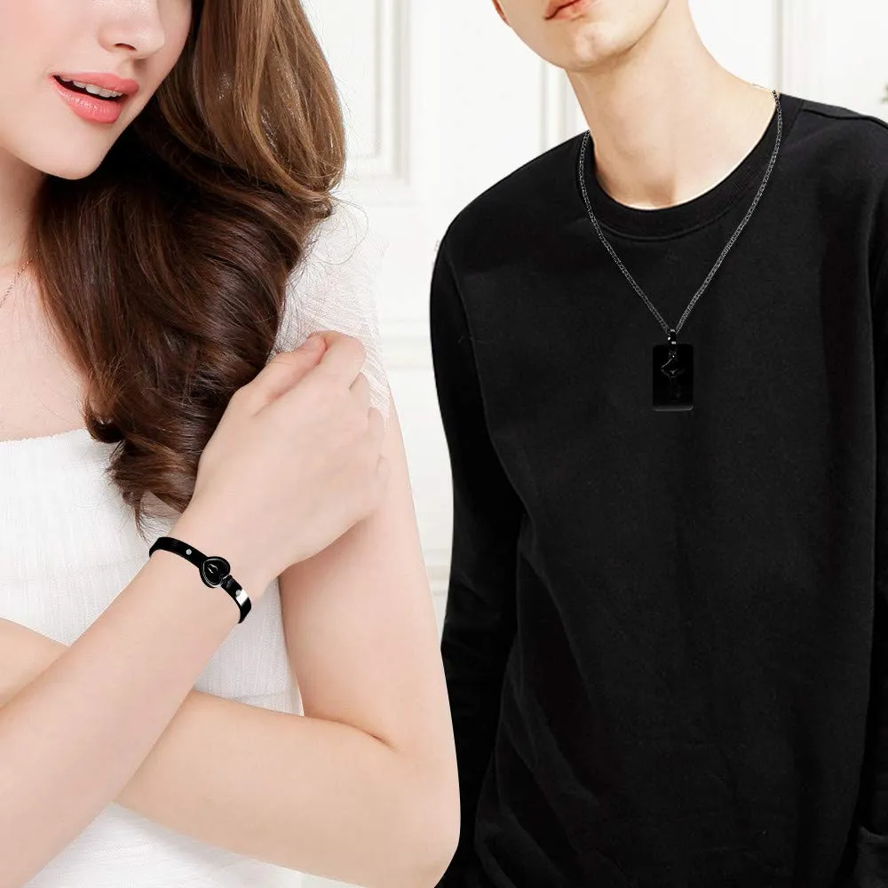 Uloveido Bracciale rigido e collana con ciondolo cuore e chiave, placcato nero, SN300-Nero - immagine 2