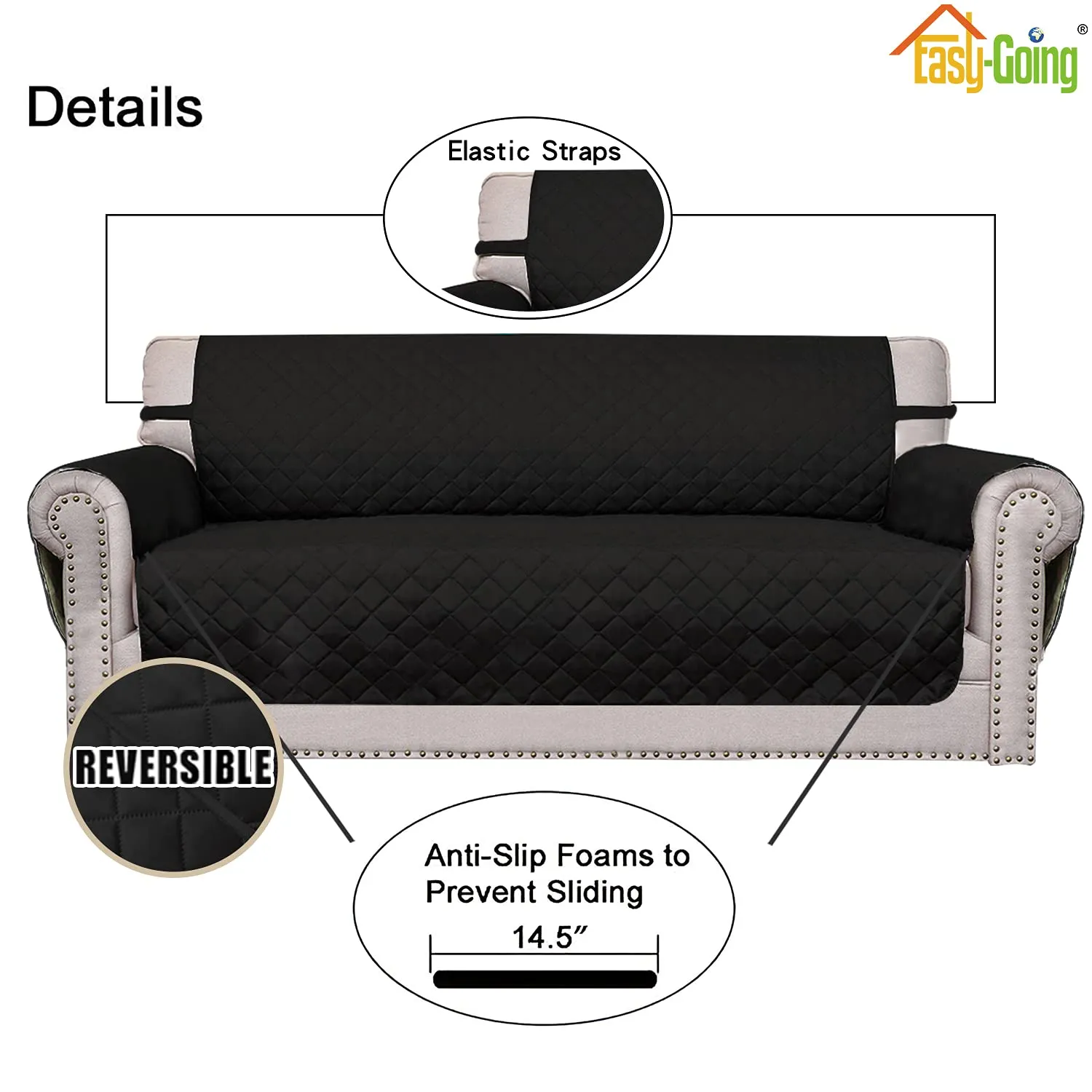 Easy-Going Copridivano Reversibile per Loveseat, Oversized, Nero/Nero - immagine 3