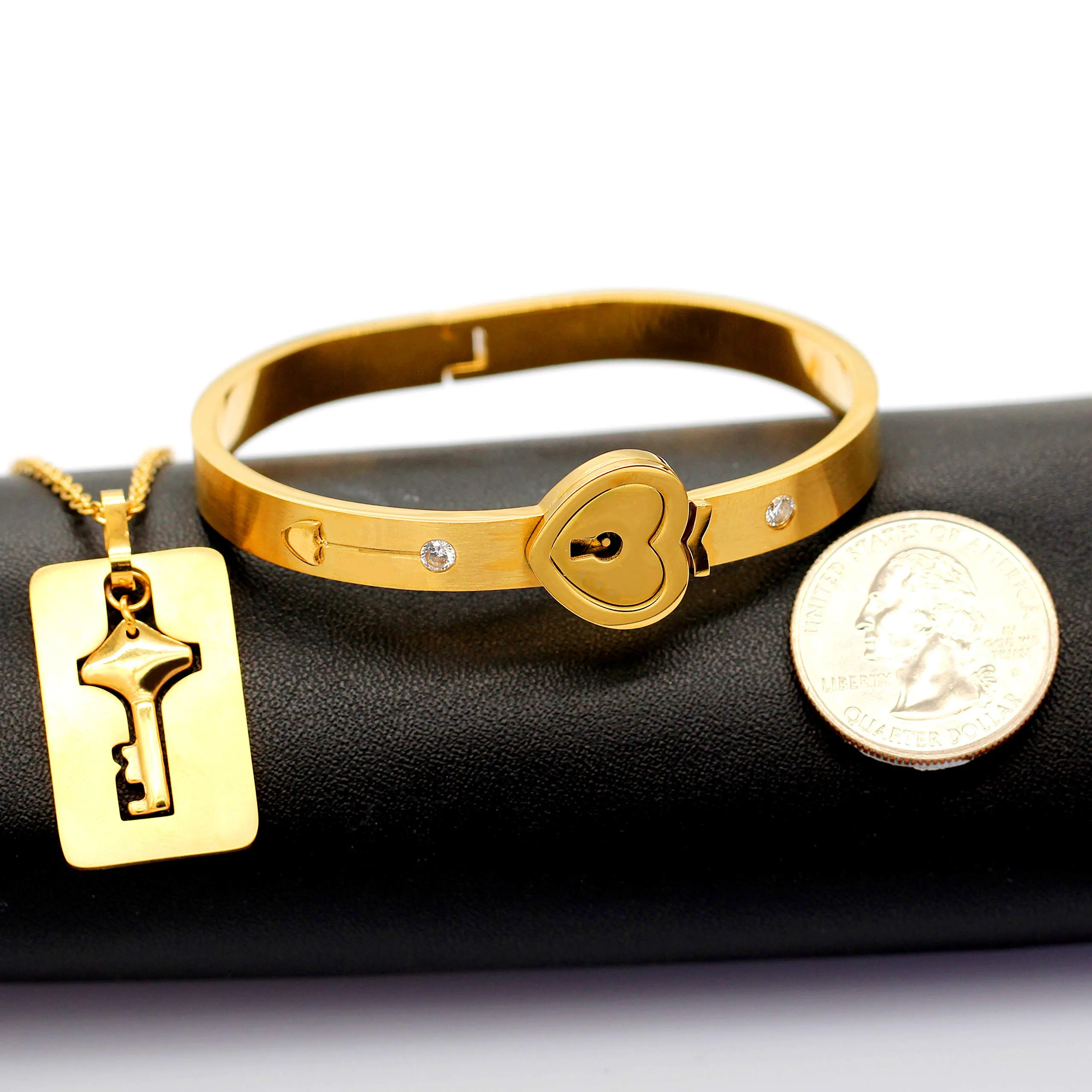 Uloveido Set Bracciale a Puzzle e Collana con Ciondolo a Chiave in Acciaio Inossidabile Placcato Oro SN300 - immagine 6
