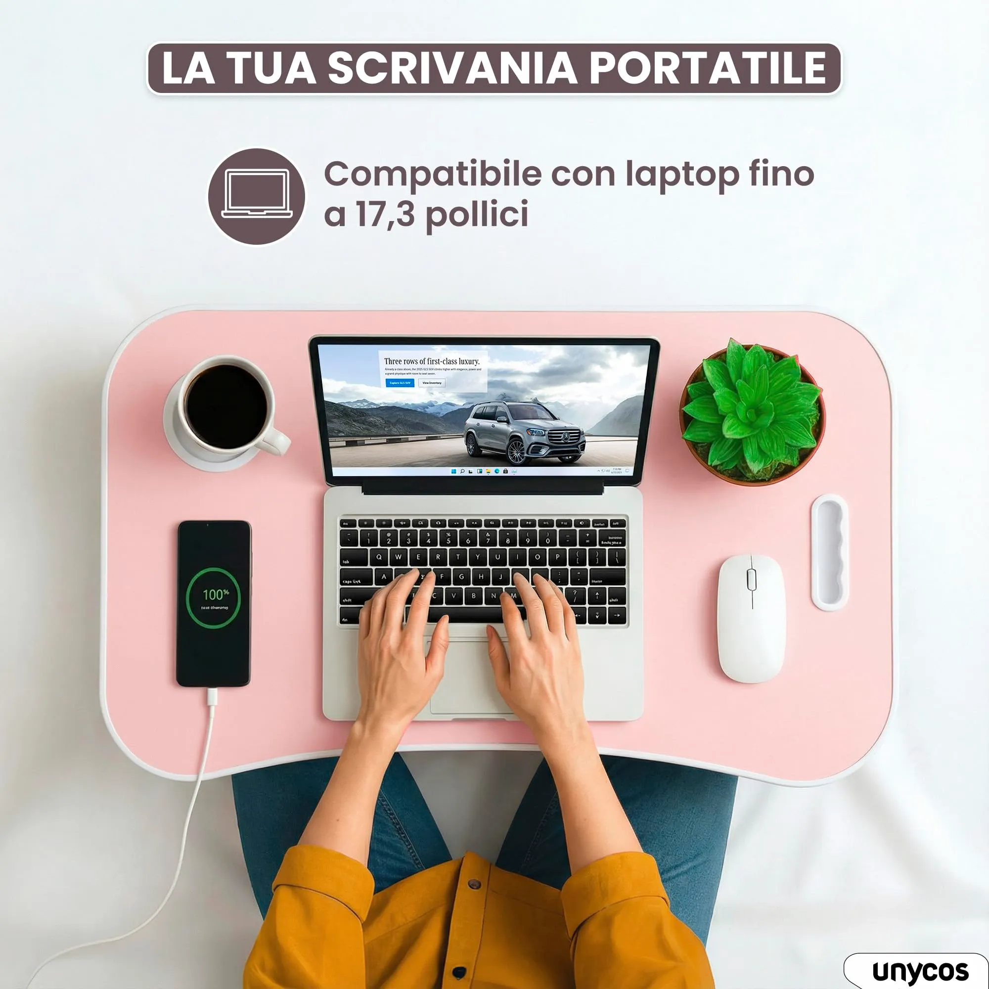 unycos Tavolino Pieghevole da Letto 60x40x26 cm, Rosa, senza Cassetto - immagine 3