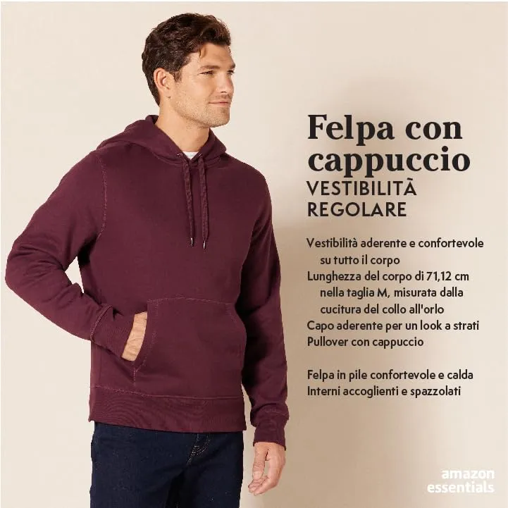 Amazon Essentials Felpa con Cappuccio Uomo, Marrone Toffee, XL - immagine 2