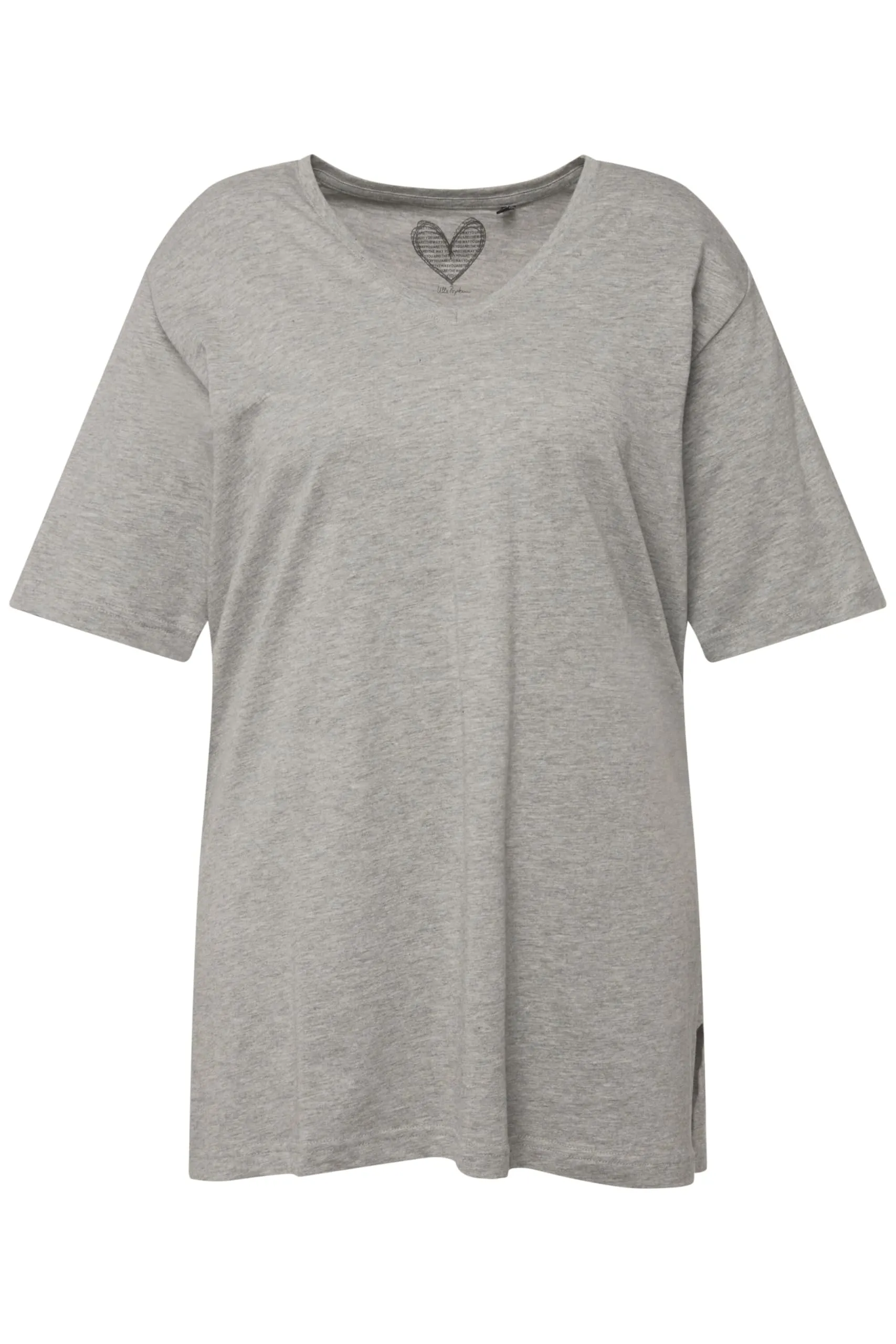 Ulla Popken Maglietta Basic Scollo a V Mezza Manica Donna, Grigio Chiaro Mélange, 60-62 - immagine 4