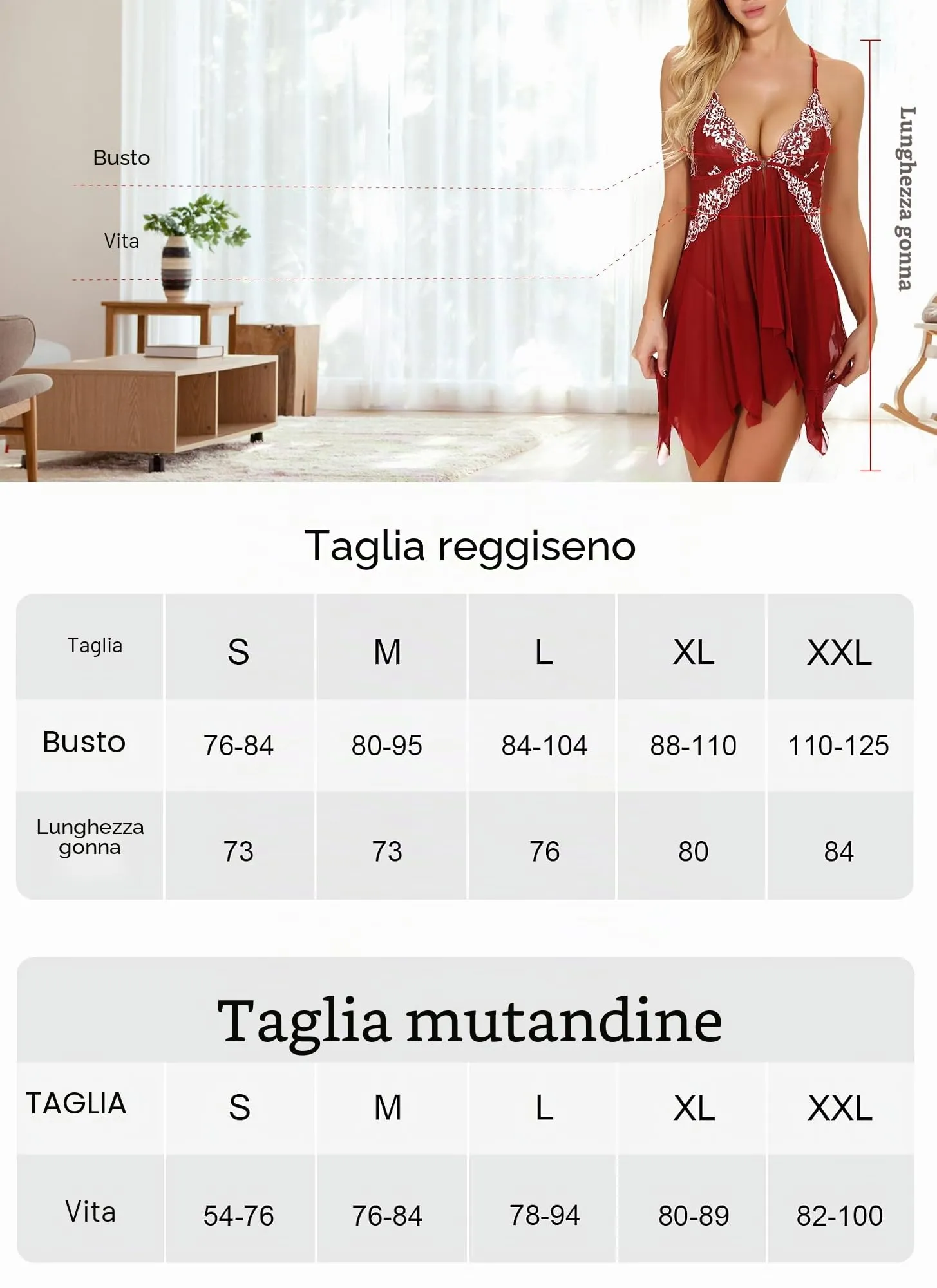 ONGASOFT Lingerie Donna Pizzo Babydoll Trasparente con Chiusura Frontale e Perizoma, Borgogna - immagine 3