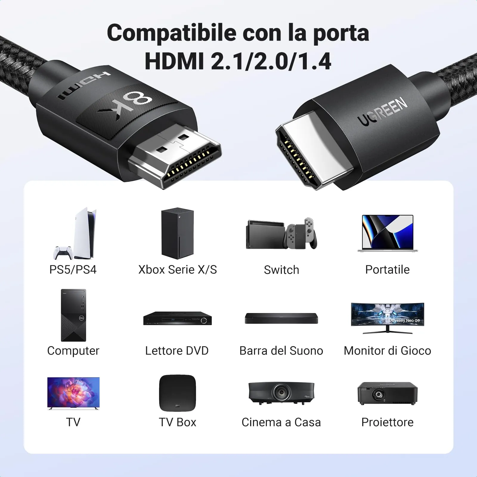 UGREEN Cavo HDMI 2.1 Certificato 8K 60Hz 4K 120Hz 48Gbps (1M) - immagine 6