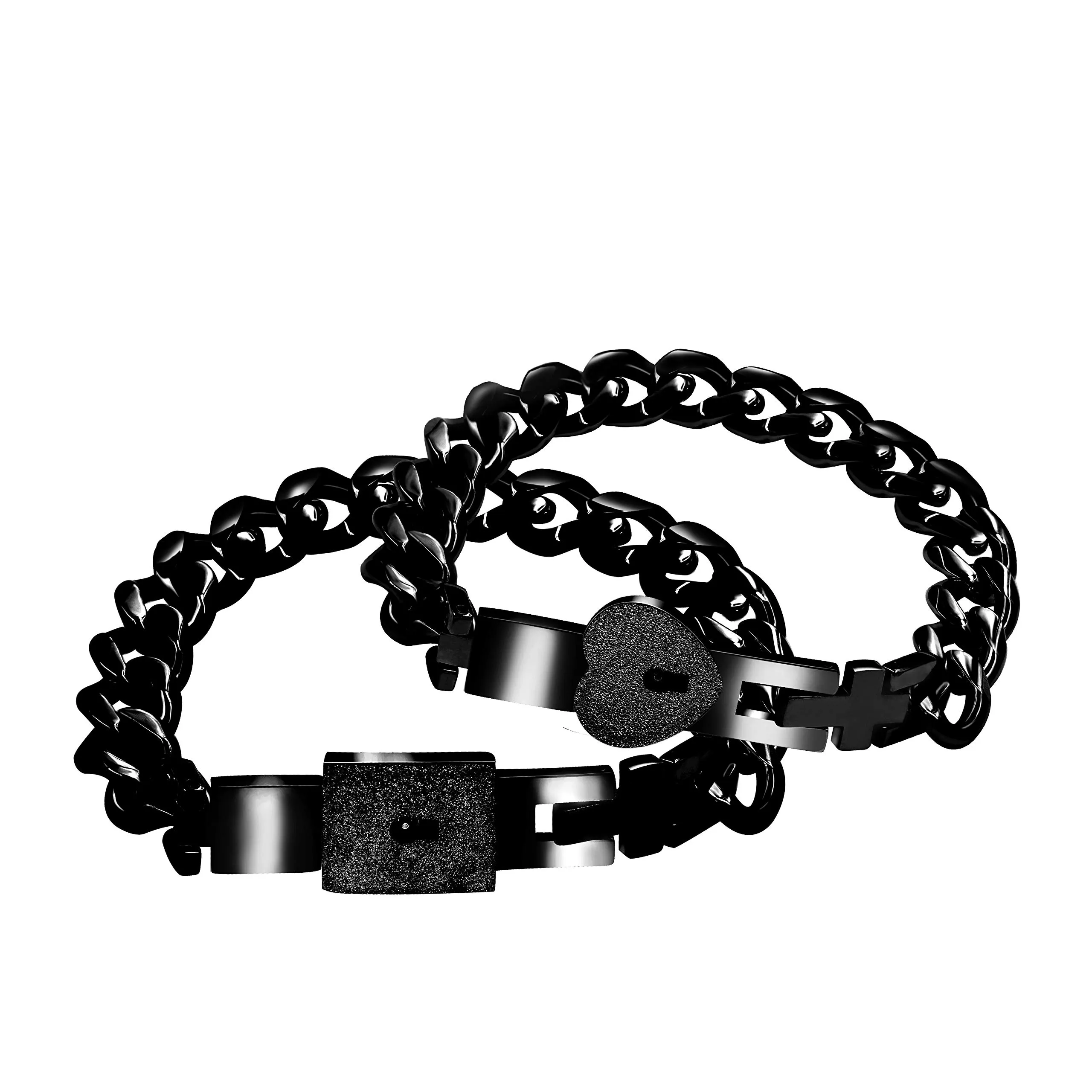 Uloveido Braccialetti per Coppie con Serratura e Chiave Y853 - Nero - immagine 1