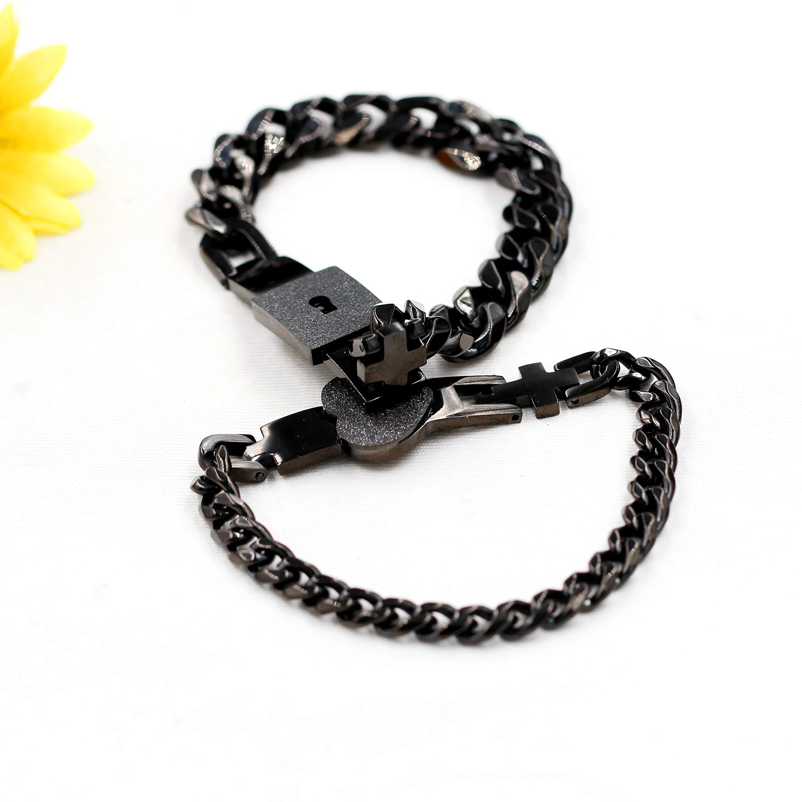 Uloveido Braccialetti per Coppie con Serratura e Chiave Y853 - Nero - immagine 4