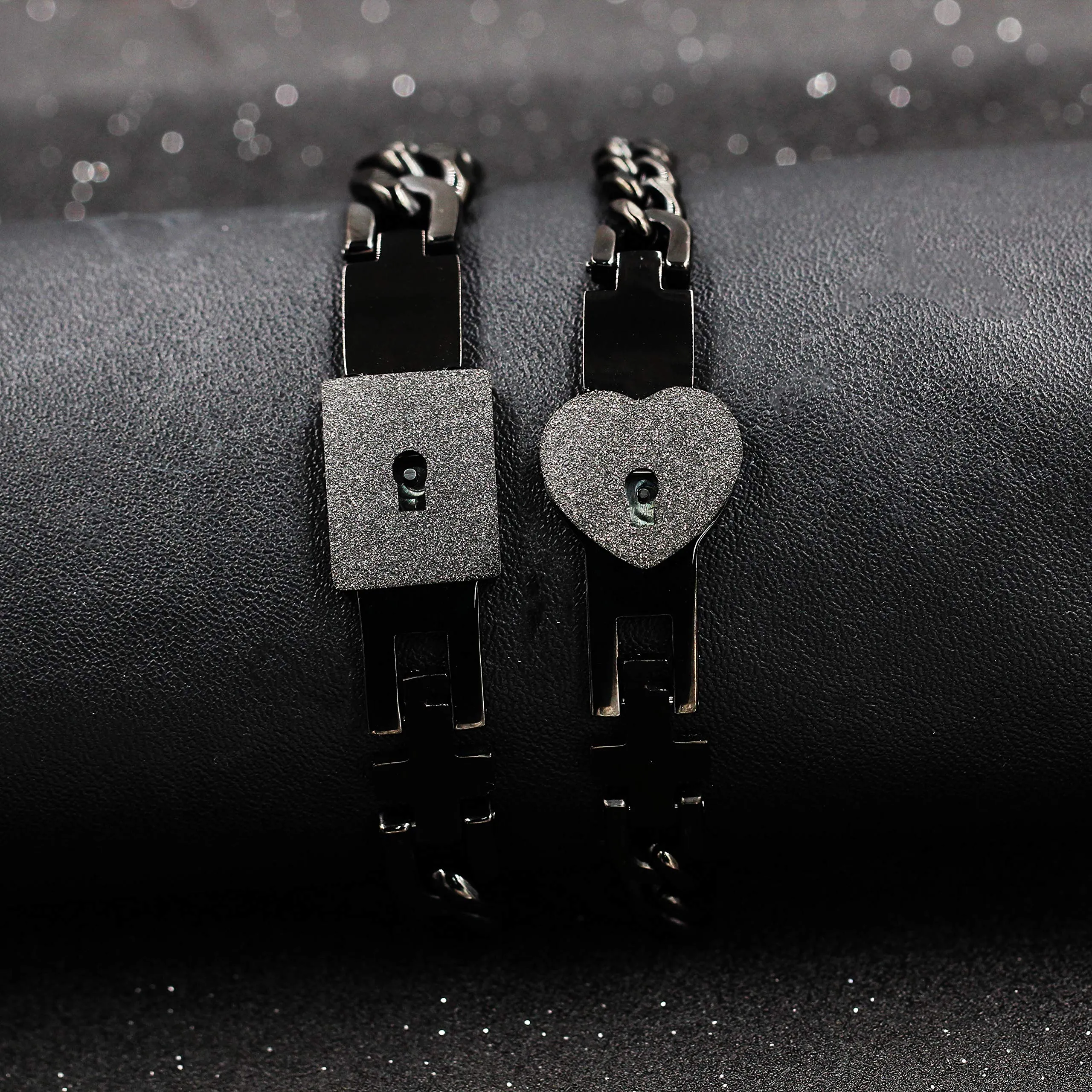 Uloveido Braccialetti per Coppie con Serratura e Chiave Y853 - Nero - immagine 7