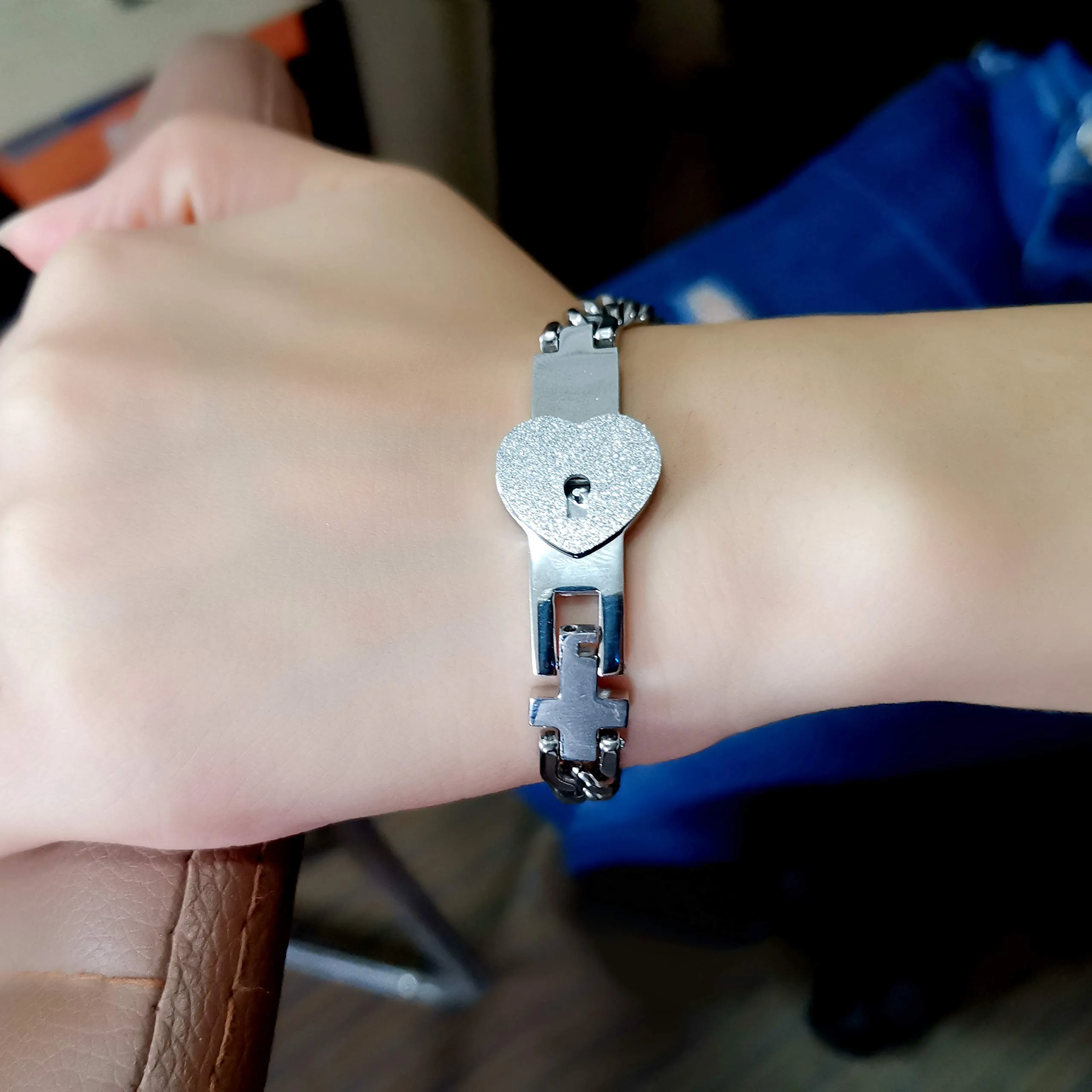 Uloveido Bracciali a Catena Cubana in Acciaio per Coppie con Chiusura a Cuore Y853 - immagine 2