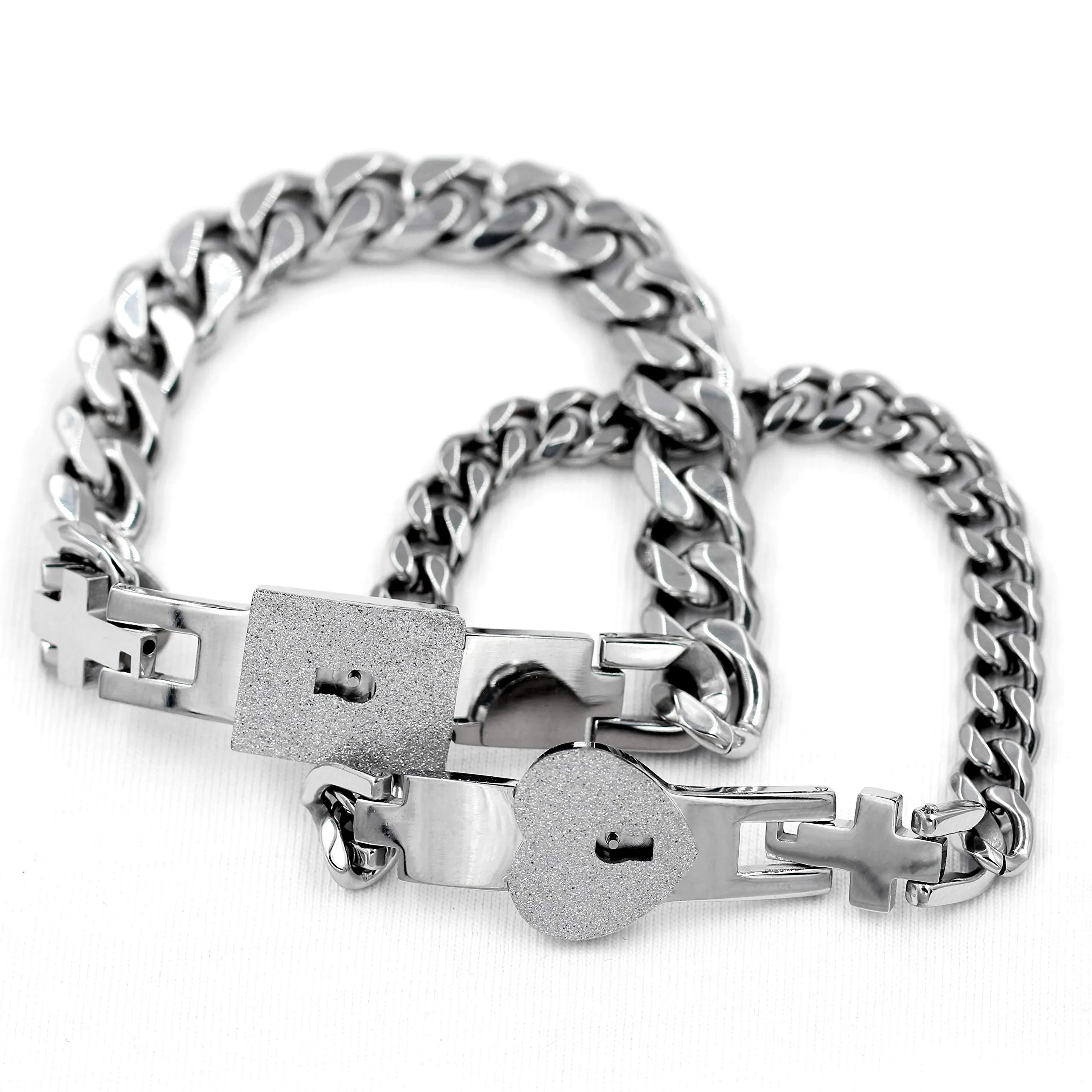 Uloveido Bracciali a Catena Cubana in Acciaio per Coppie con Chiusura a Cuore Y853 - immagine 3