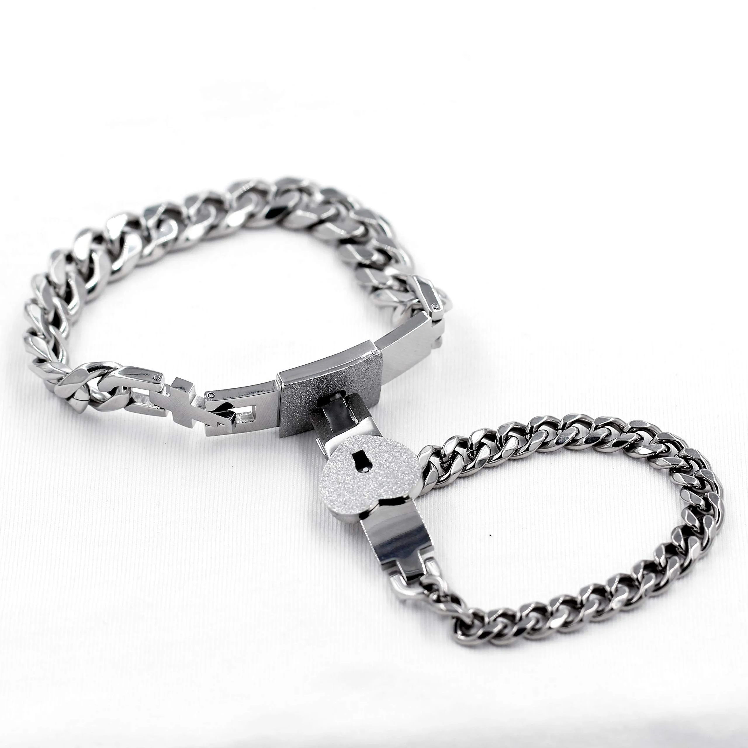 Uloveido Bracciali a Catena Cubana in Acciaio per Coppie con Chiusura a Cuore Y853 - immagine 4