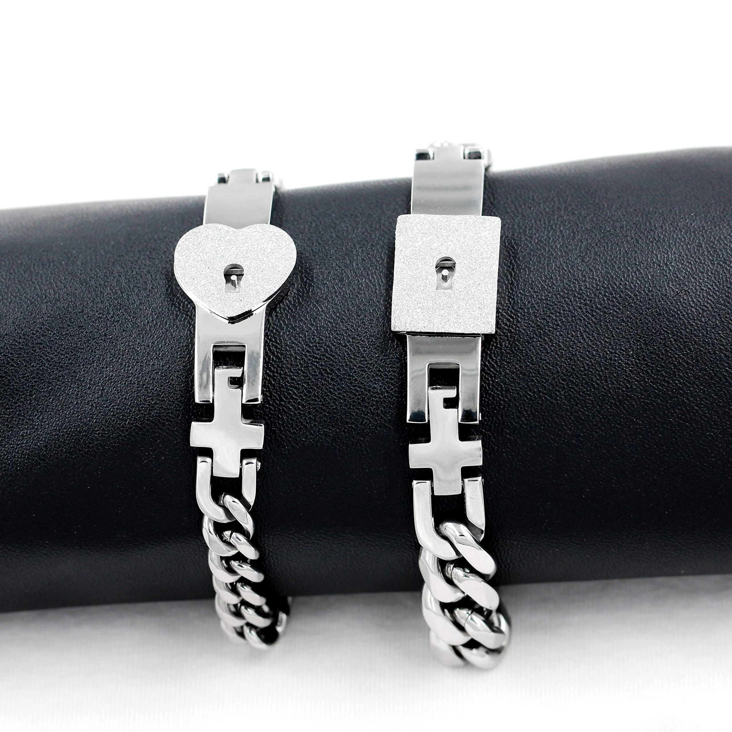 Uloveido Bracciali a Catena Cubana in Acciaio per Coppie con Chiusura a Cuore Y853 - immagine 5