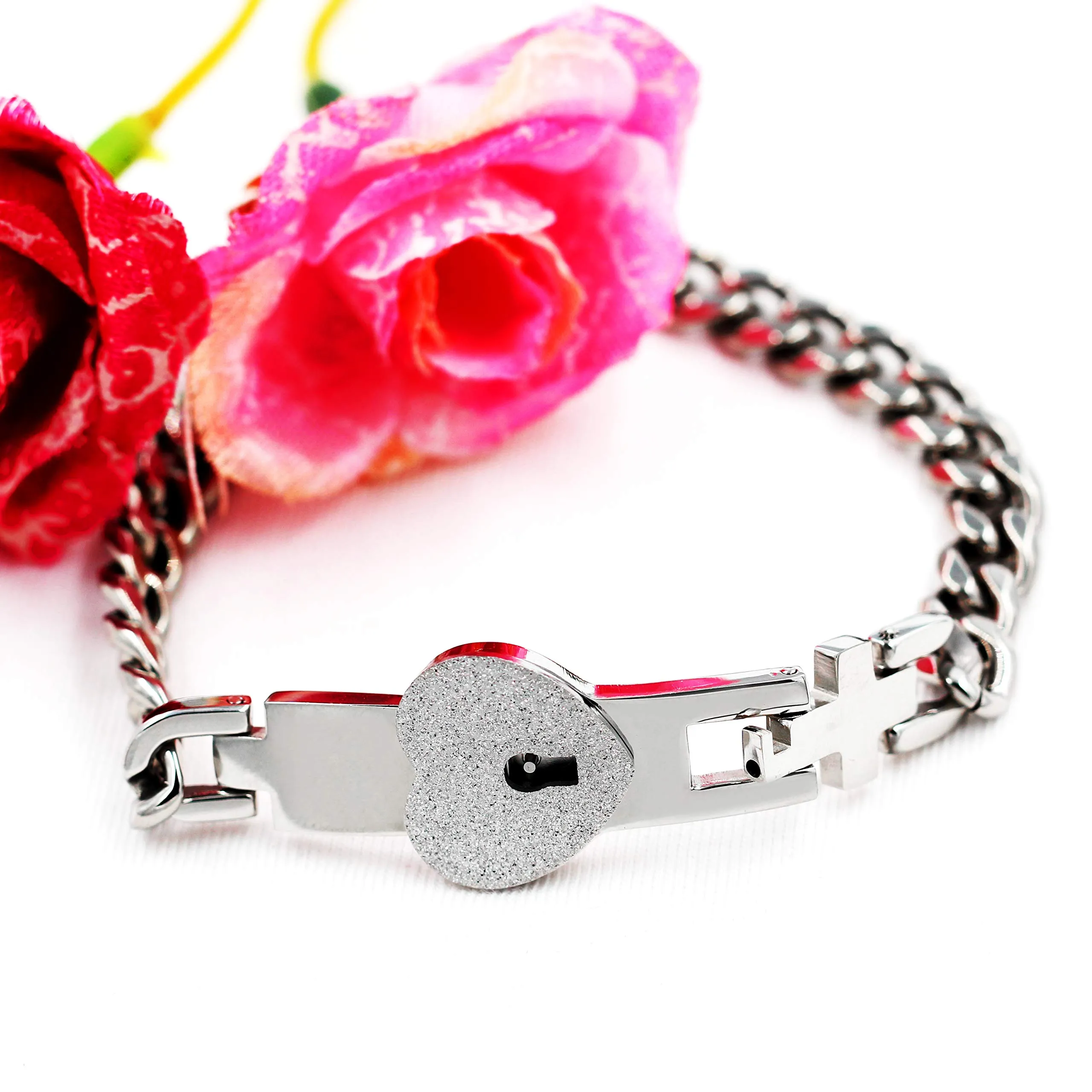 Uloveido Bracciali a Catena Cubana in Acciaio per Coppie con Chiusura a Cuore Y853 - immagine 7
