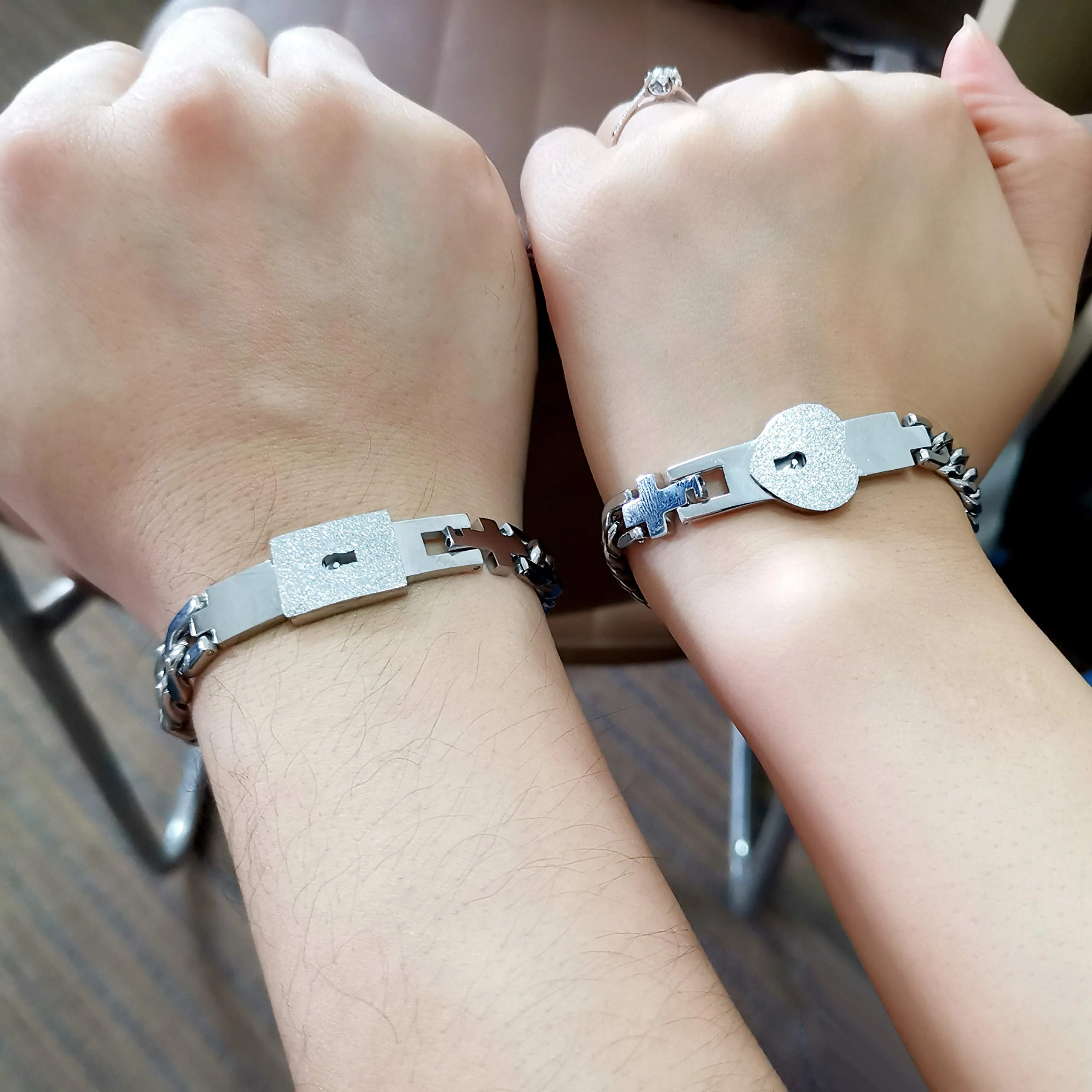 Uloveido Bracciali a Catena Cubana in Acciaio per Coppie con Chiusura a Cuore Y853 - immagine 8