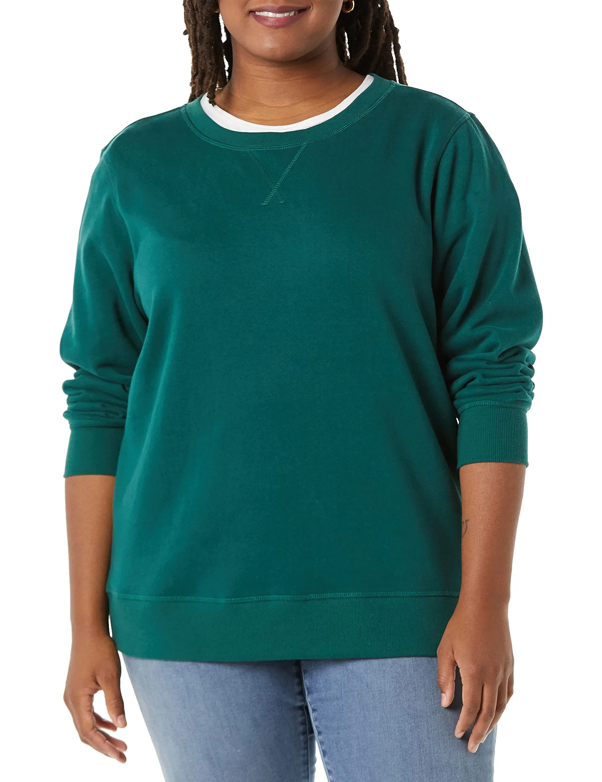 Amazon Essentials Felpa Girocollo da Donna in Pile di Spugna Francese, Verde Scuro, S - immagine 1
