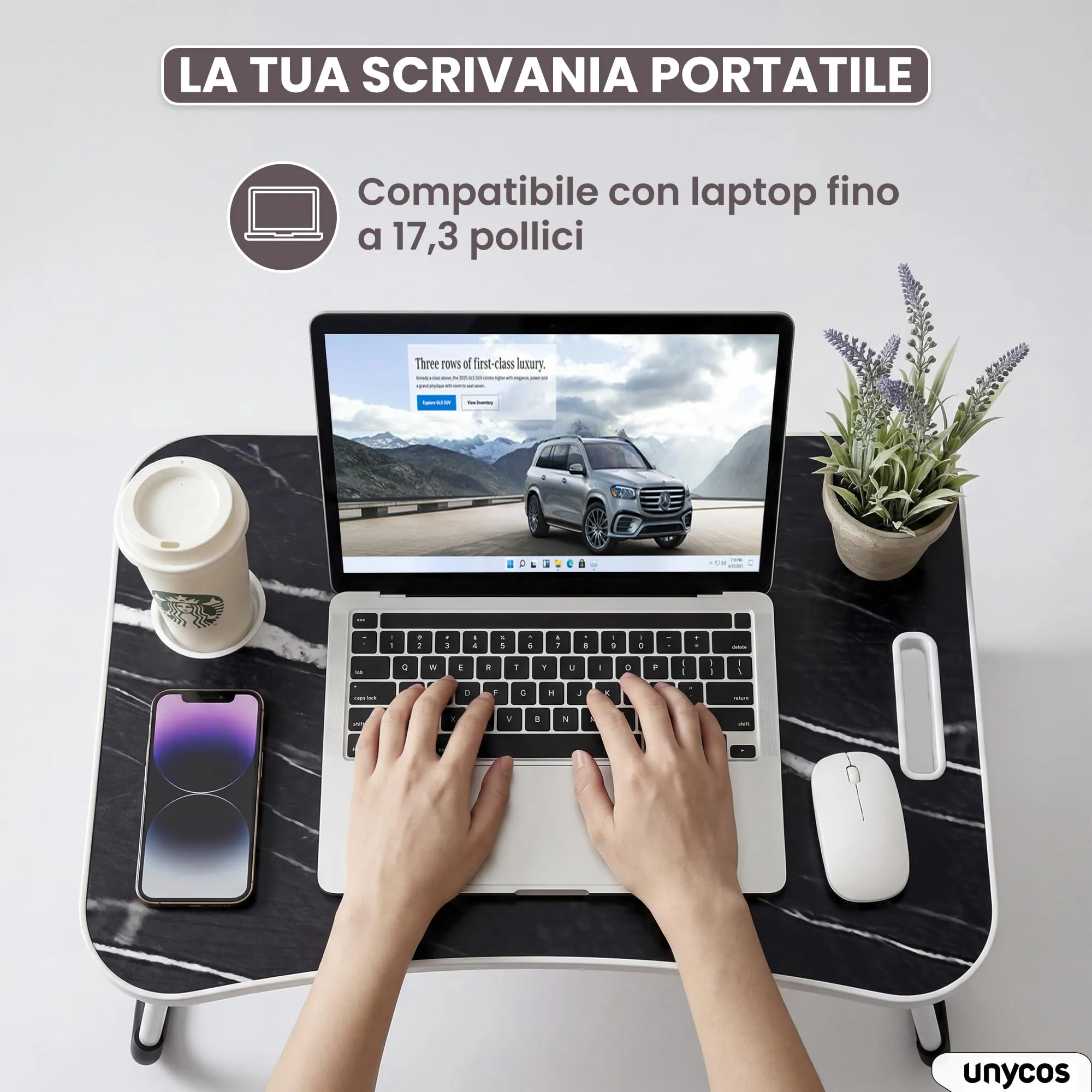 unycos Tavolino Pieghevole da Letto 60x40x26 cm, Marmo, senza Cassetto - immagine 3