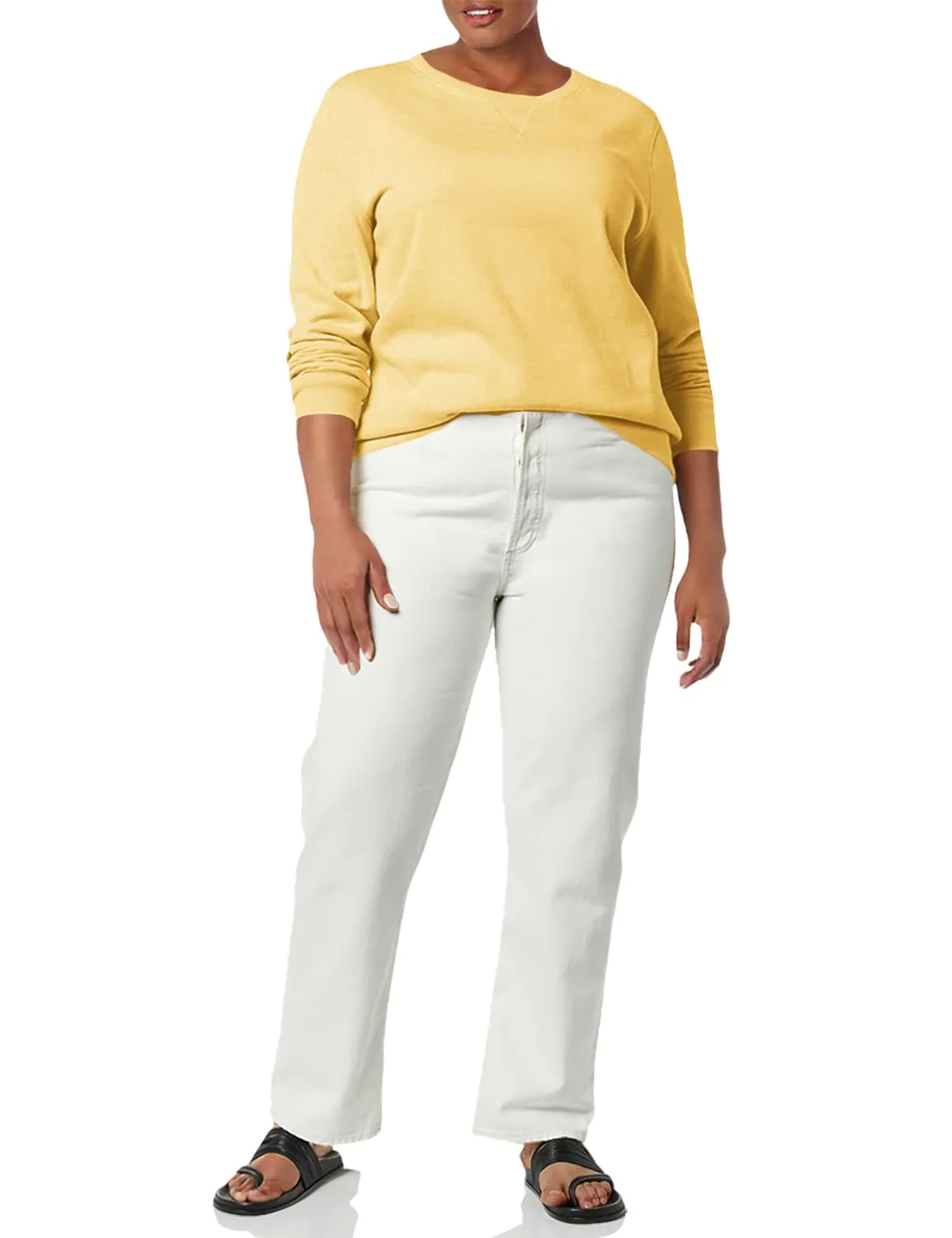 Amazon Essentials Felpa Girocollo da Donna in Pile di Spugna Francese, Giallo Senape Chiaro, XS - immagine 1