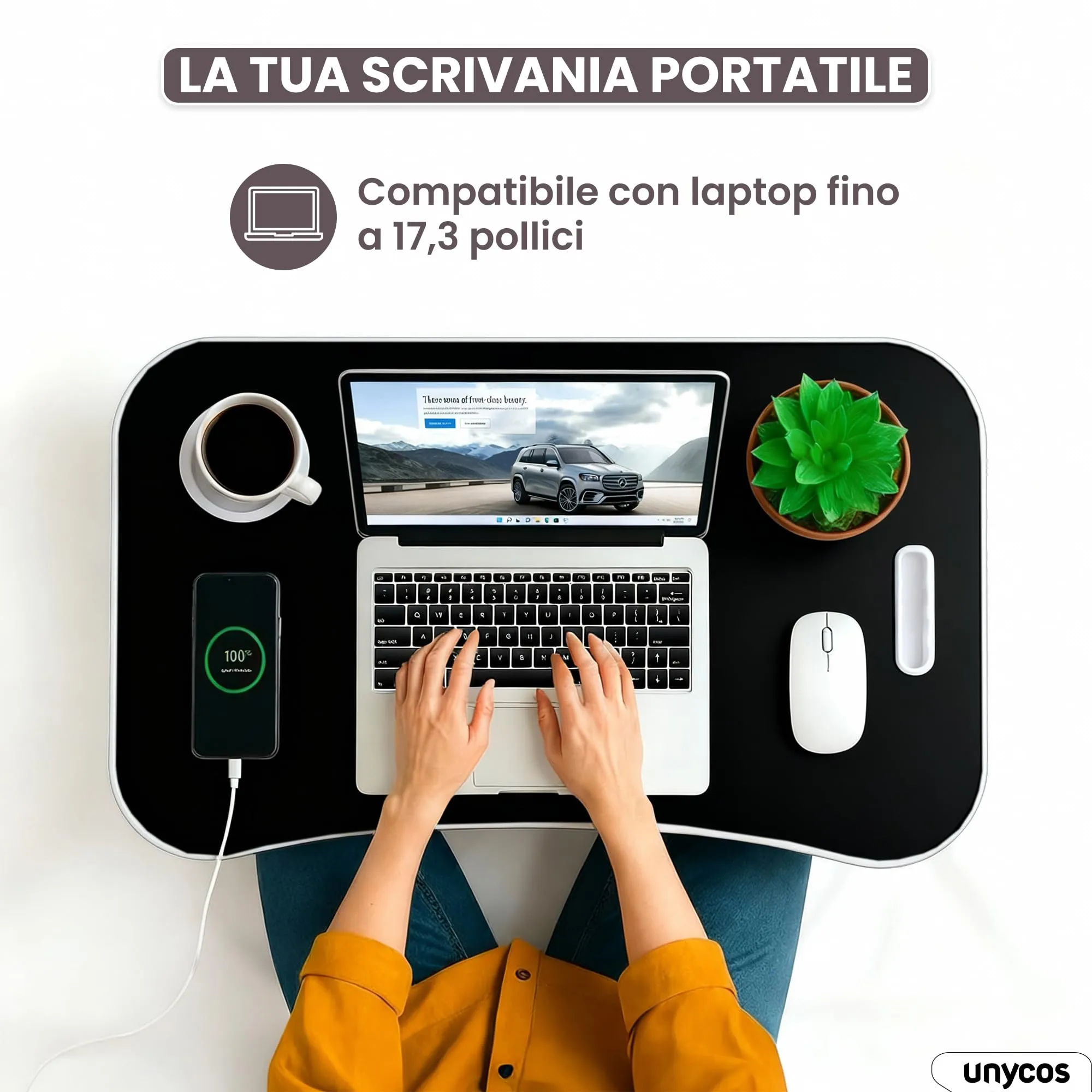 unycos Tavolino Pieghevole da Letto 60x40x26 cm, Nero, senza Cassetto - immagine 3