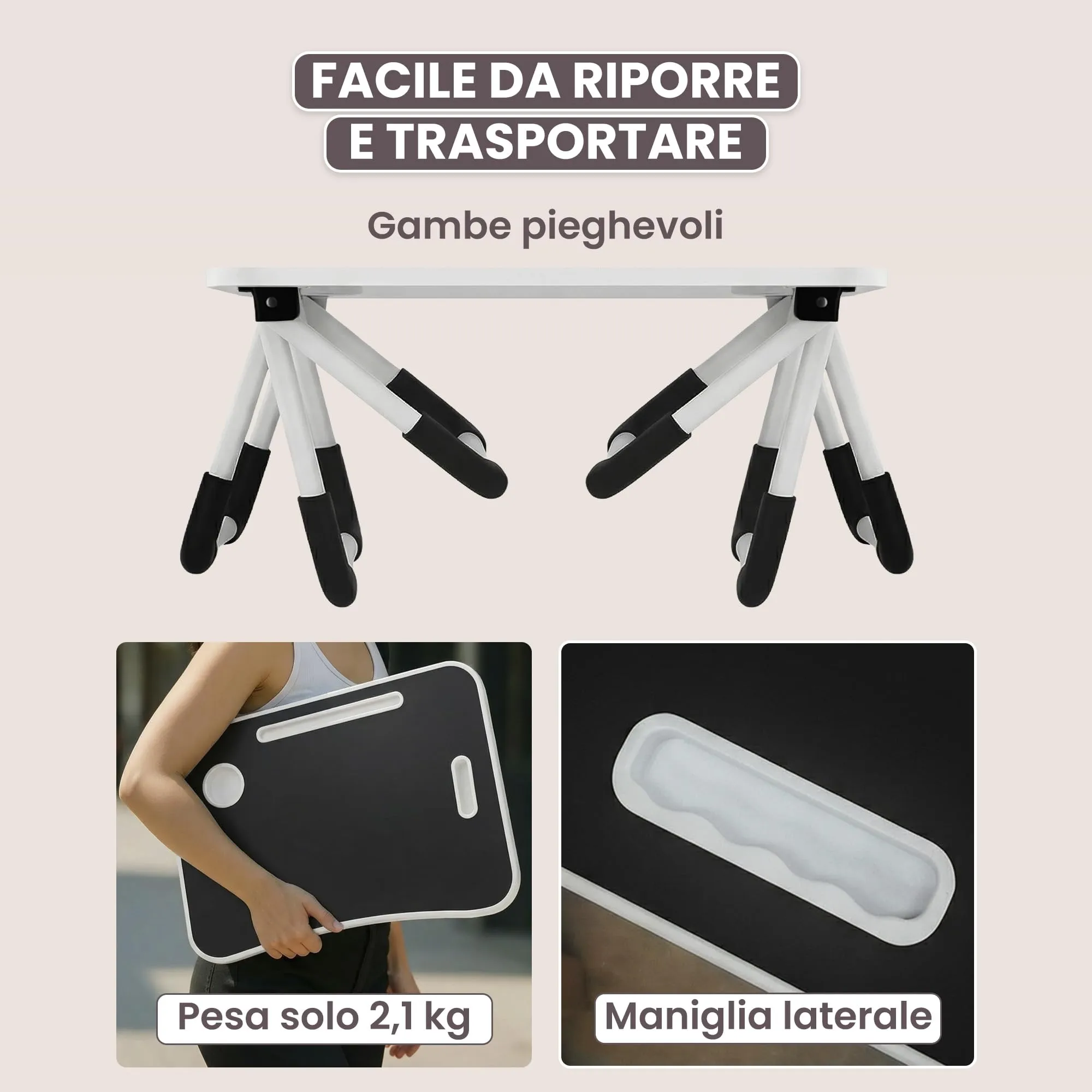 unycos Tavolino Pieghevole da Letto 60x40x26 cm, Nero, senza Cassetto - immagine 6