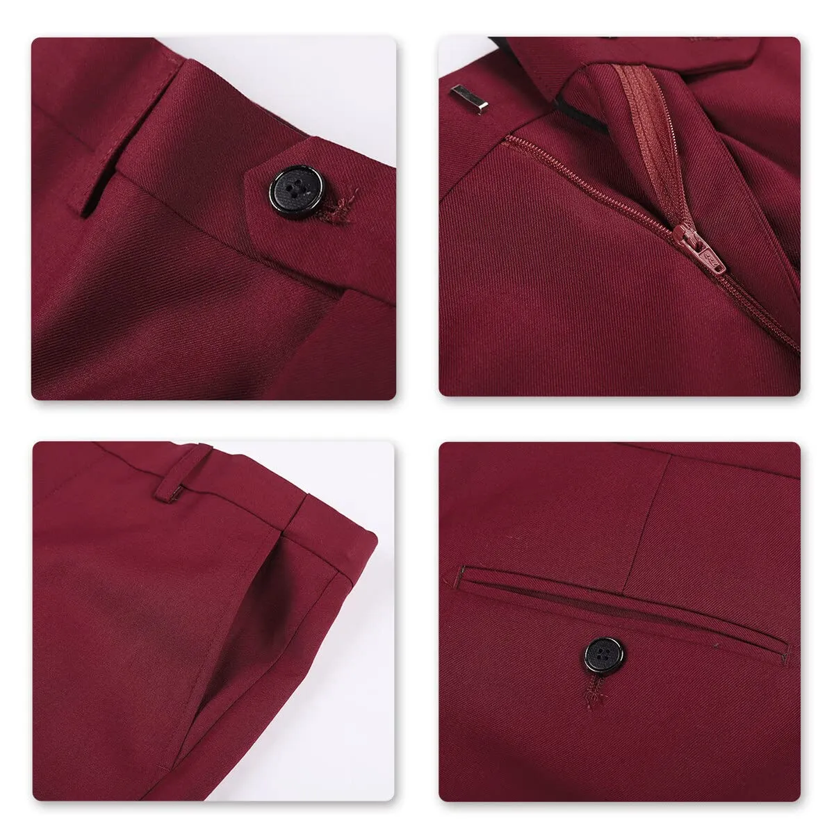 YOUTHUP Abito Uomo 3 Pezzi Slim Fit Blazer Gilet Pantaloni Vino Rosso XXL - immagine 8