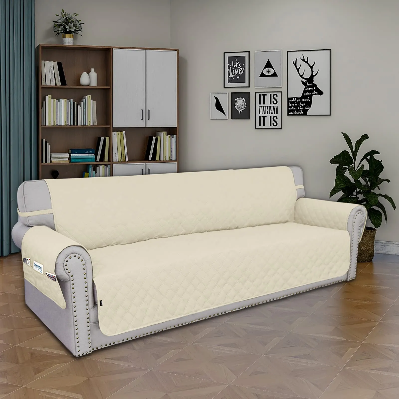 Easy-Going Copridivano Impermeabile per 4 Cuscini con Cinghie Elastiche Antiscivolo, XXL, Avorio - immagine 2