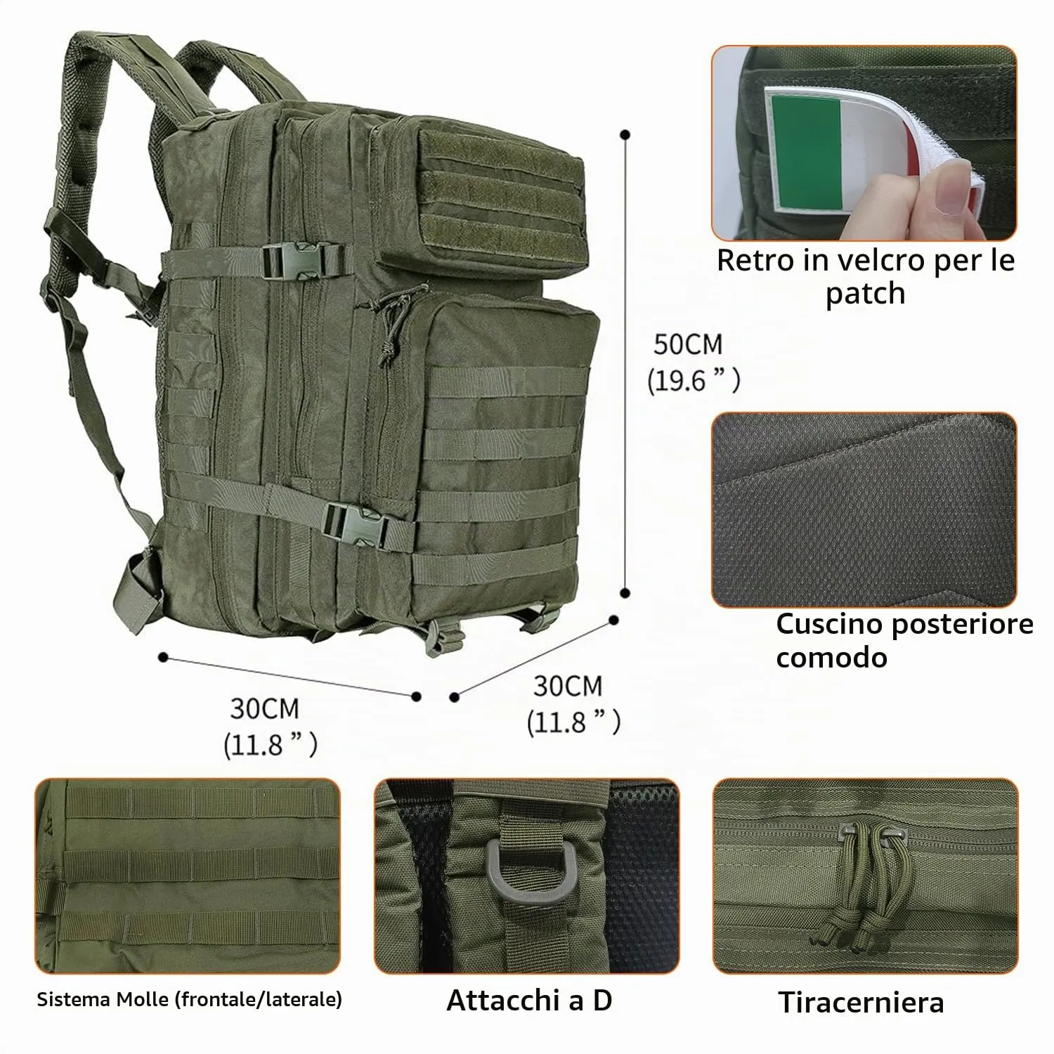 Oreunik Zaino Militare Tattico Impermeabile 45L Molle (Verde) - immagine 2