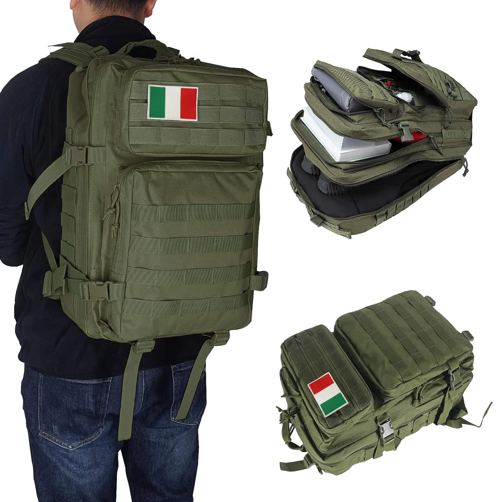 Oreunik Zaino Militare Tattico Impermeabile 45L Molle (Verde) - immagine 3