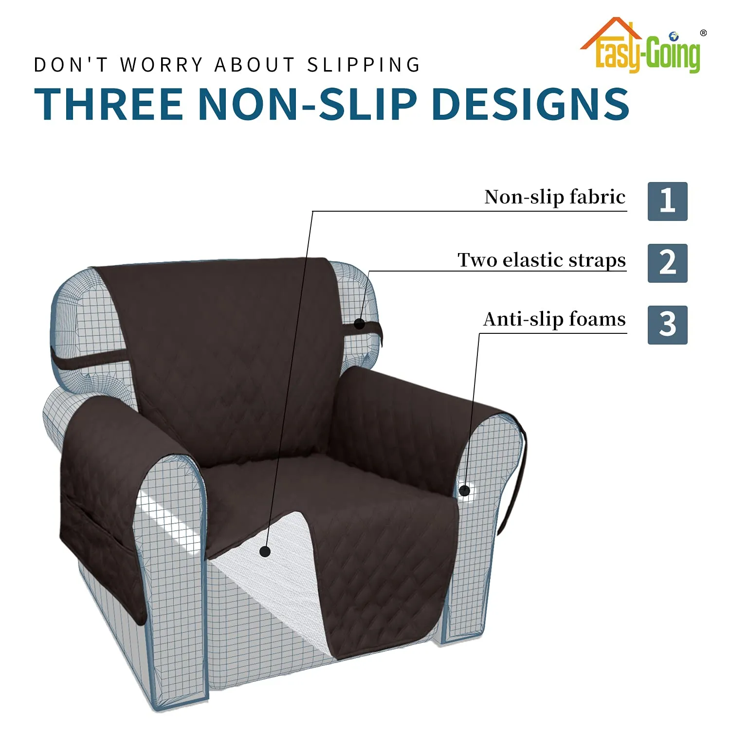Easy-Going Copridivano Impermeabile per Divano 4 Cuscini, Antiscivolo, XXL, Cioccolato - immagine 4