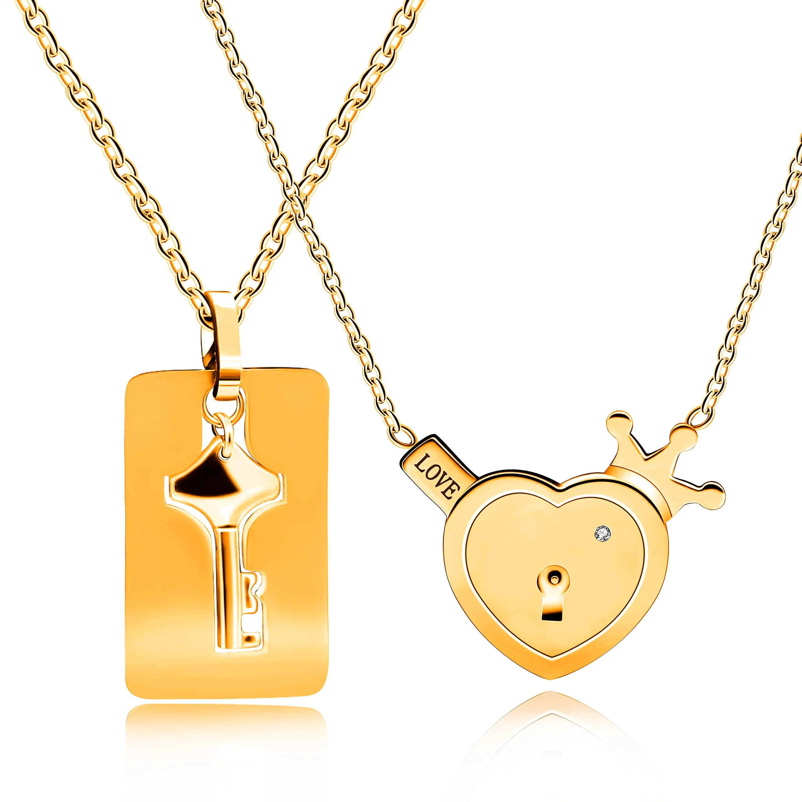 Uloveido Love Heart Lock & Shield Necklace and Key Charm Set for Couples Y844 - immagine 1
